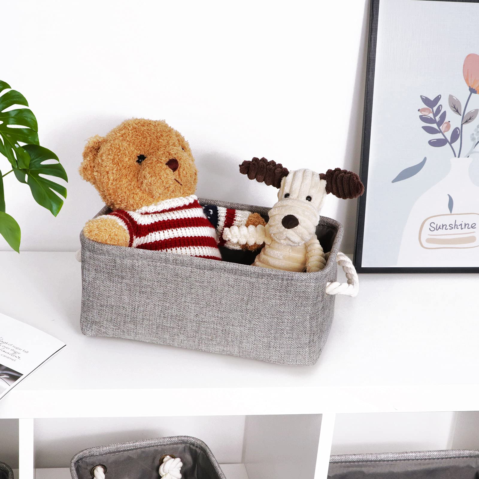 Kleine Körbe für Regale (6er-Pack) Stoff-Aufbewahrungskörbe, leere Geschenkkörbe mit Seilgriffen, faltbare Aufbewahrungskörbe für die Organisation von Heimschrank und Büro (grau, 30x19.8x13 cm)