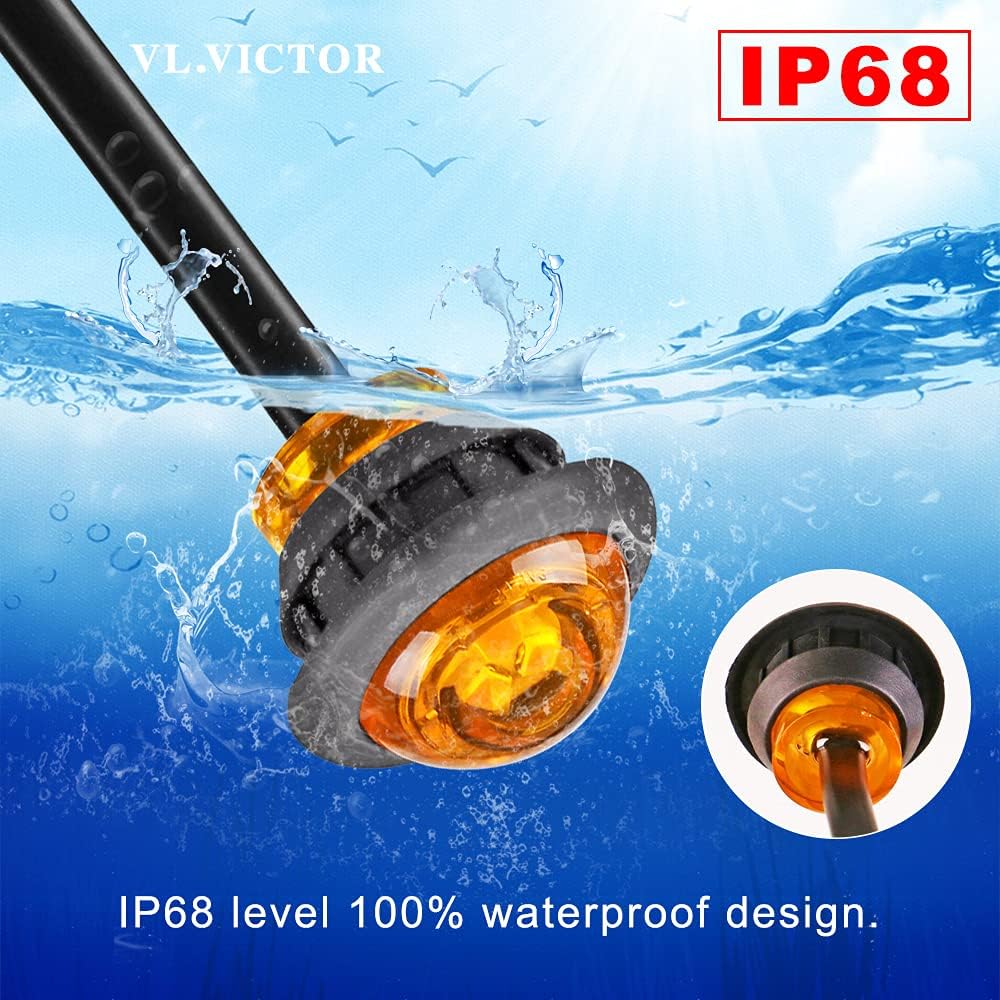 50 PCS 3/4" Round LED Clearence Light Front Rear Side Marker Indicators Light (SAE DOT PC2) for Trailer Truck Car Bus RV Van Caravan Boat (Amber)