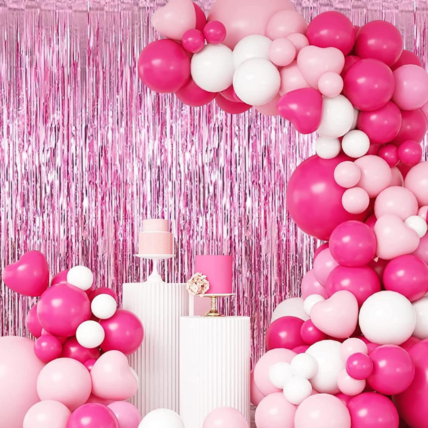 Lot de 12 rideaux à franges en feuille d'aluminium métallique à suspendre pour anniversaire, mariage, fête de Noël - 1 x 2,5 m - Rose métallisé