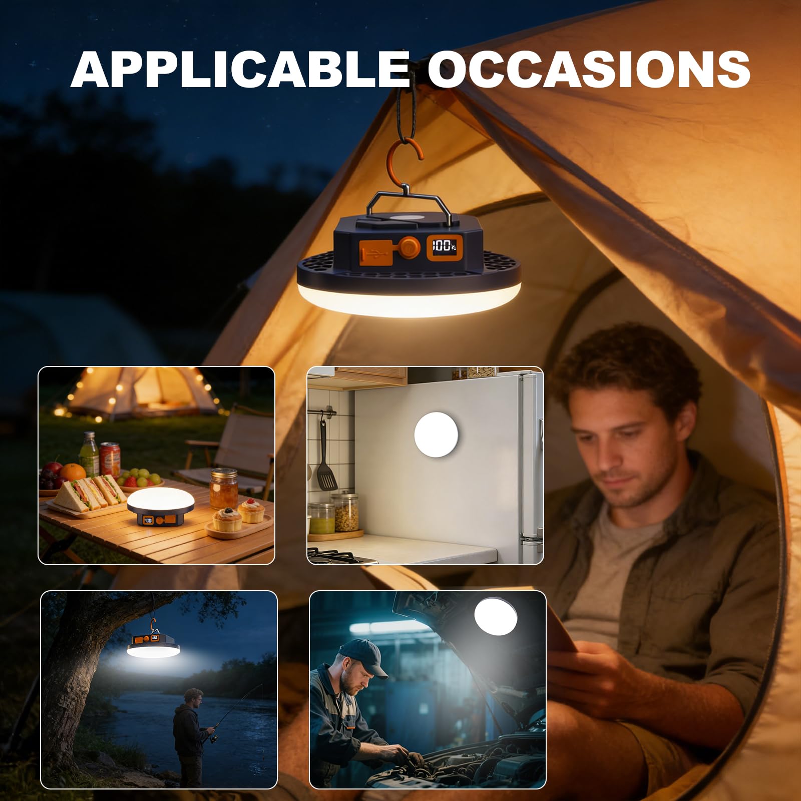 Lampada da campeggio ricaricabile da 10000 mAh, 4000 lm, 7200 K, lanterna da campeggio impermeabile, con borsa portatile e controllo vocale (offline), ottimo regalo per genitori, papà, mamma, amici
