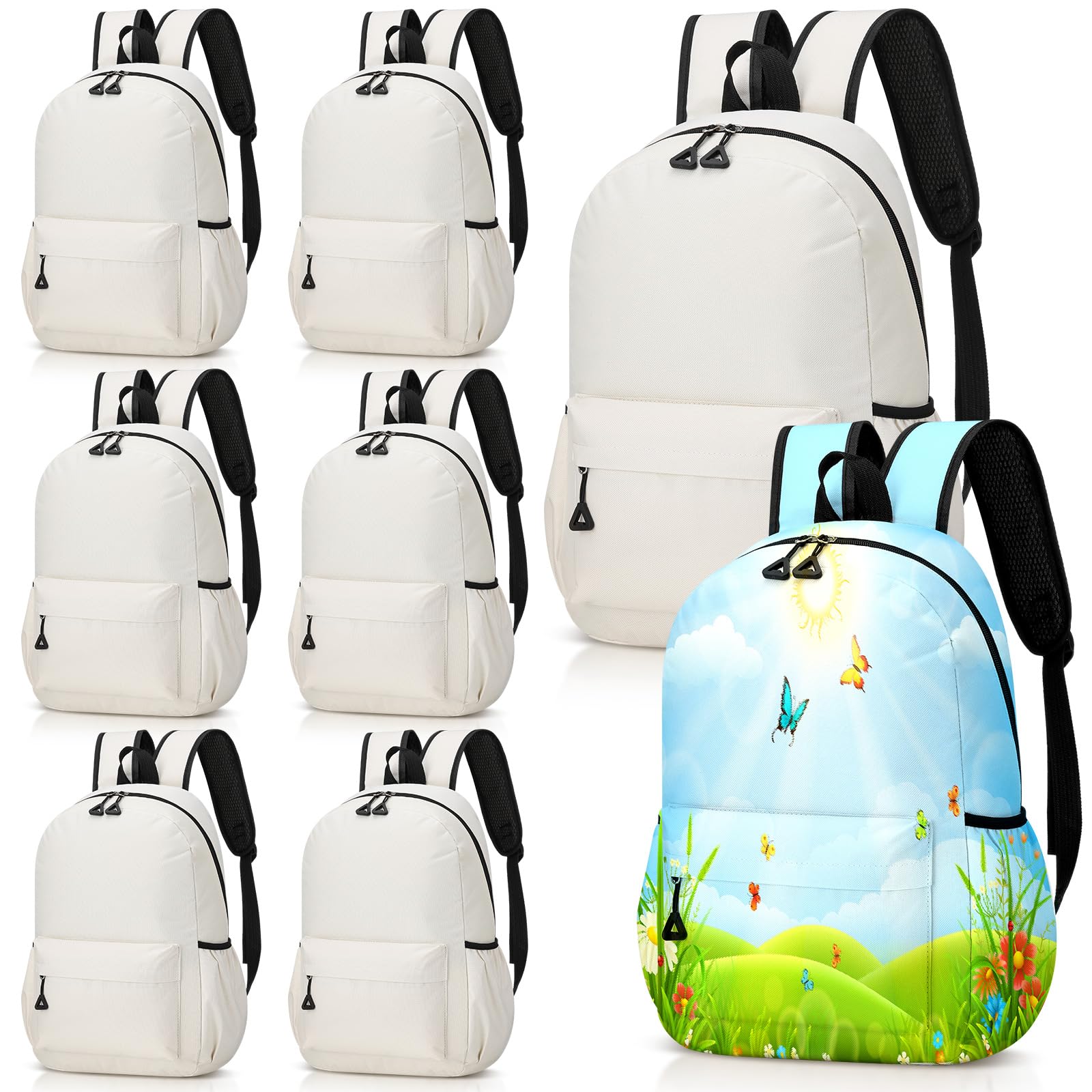 Sunnymove 8 Pcs Sublimation Backpacks Blank 16 Inch Reusable Book Bag Sublimation Basic Backpack in Bulk for Adult Lightweight Outdoor Travel DIY Gift