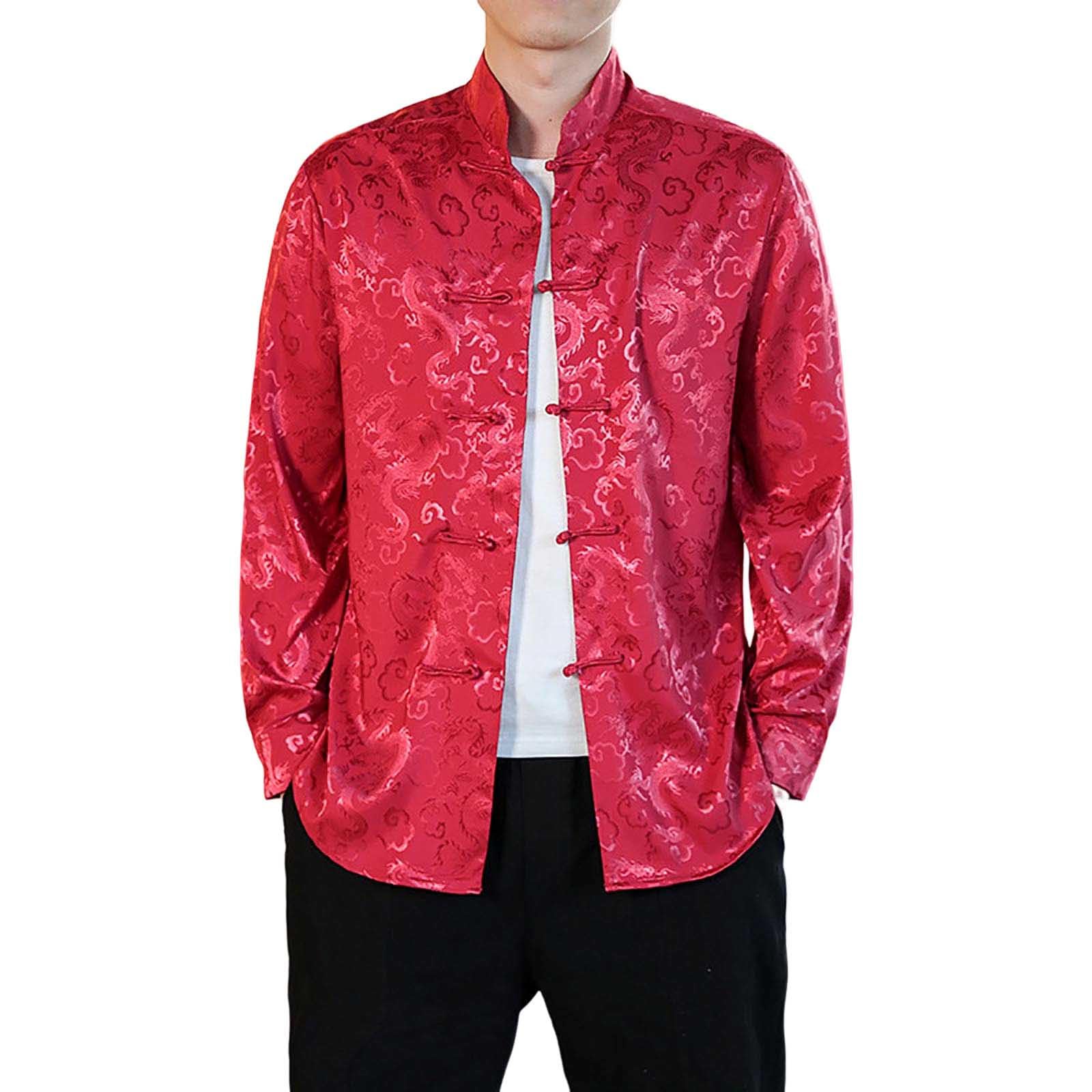 Herren Frühling und Herbst Neue Herren Retro Platte Schnalle Langarm Hemd Dunkle Jacquard Große Größe Hemd#M