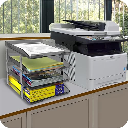 Miniatura 5 de Acrimet Bandeja tradicional de 4 niveles de carga frontal de plástico organizador de archivos de escritorio (color ahumado)