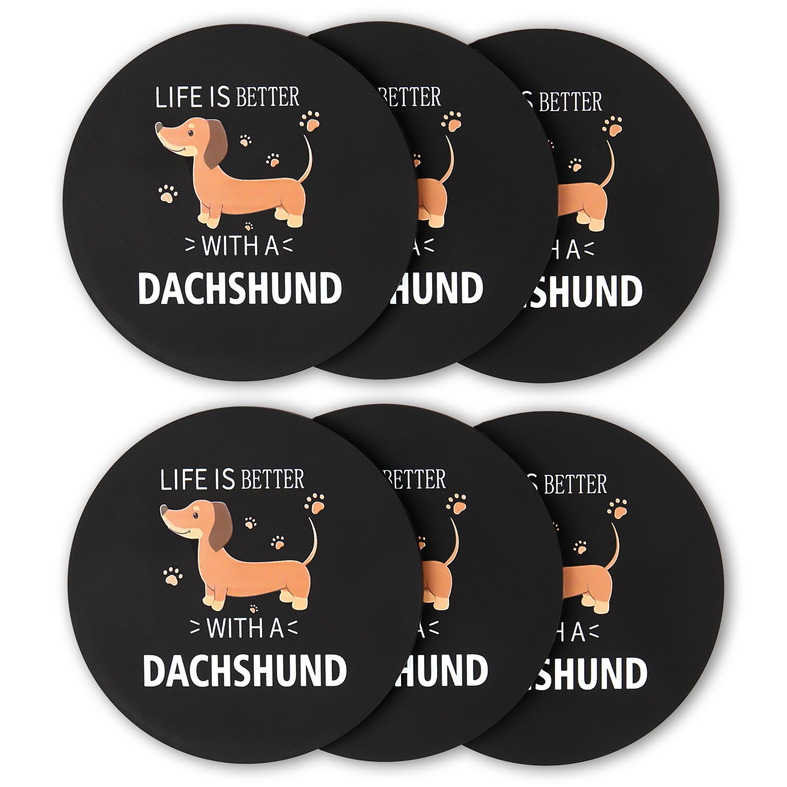 GOENMOOL Dachshund Sausage Dog Gifts for Pet Lover, 6PCS Silicone Coasters