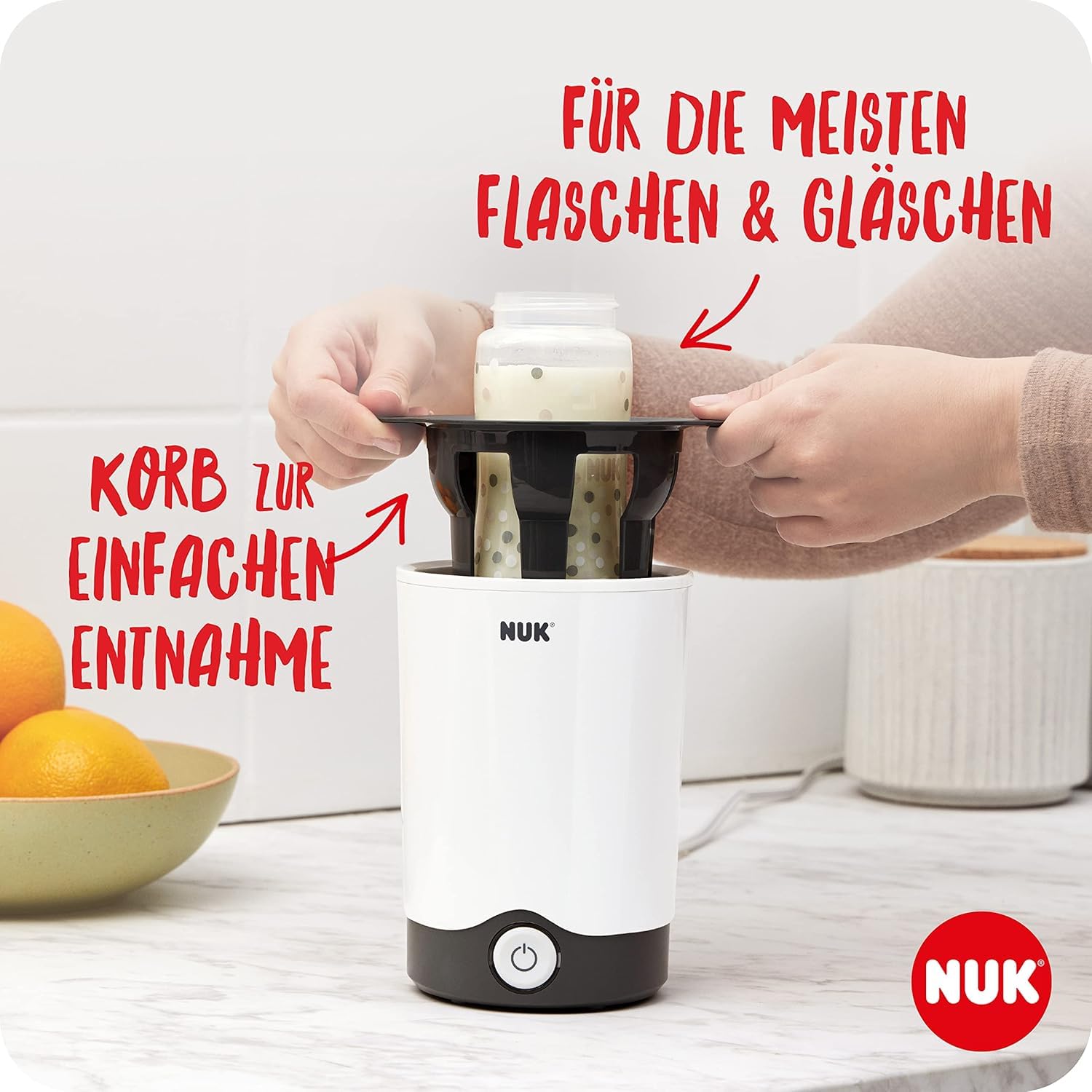 NUK Thermo Express Plus Flaschenwärmer mit EU-Stecker & 12V-Adapter – Inkl. First Choice+ 3er Set – Erwärmt Babybrei & Milch in 90 Sekunden – Mit Abschaltautomatik