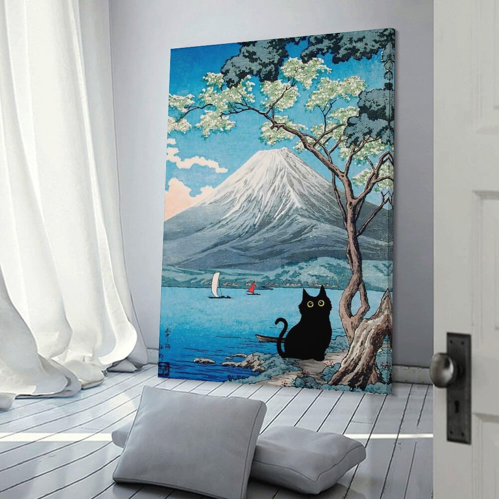 Junmoney Mount Fuji from Lake Decorative Wall Artwork, 20x30inch(50x75cm), for Hallway, Lounge Or Guest Room, Decorative Present for New Homes