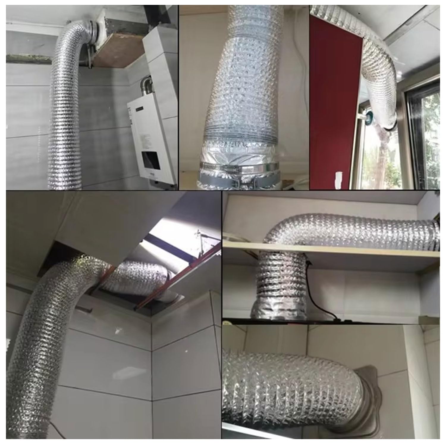 Tubo Di Ventilazione Tubo Dell'aria Di Scarico Condotti Flessibile Con 2 Morsetti In Acciaio Per Asciugatrice E Condizionatore D'aria 80/100/120/150/160/170/180/200/250/300mm Per Aerazione Domestica(5