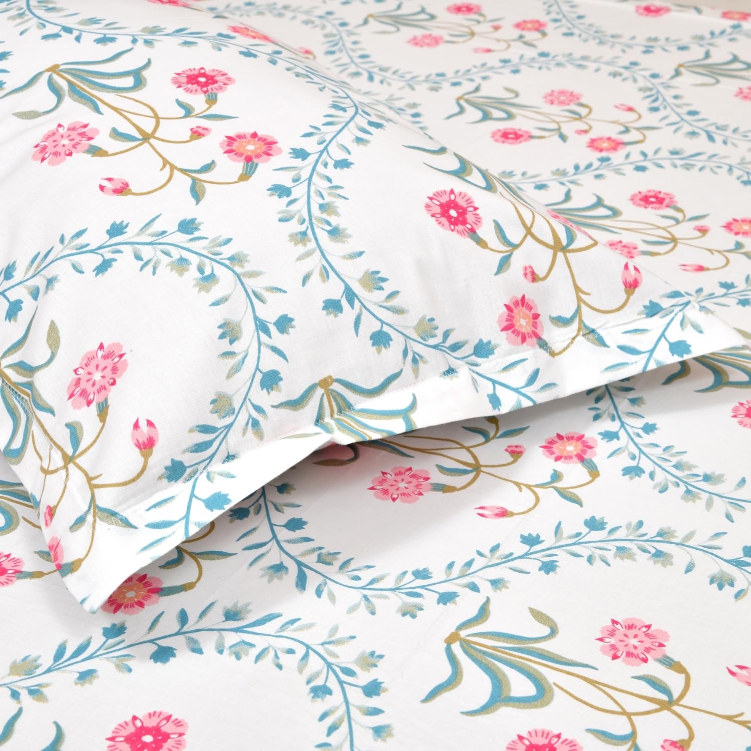haus & kinder Double Bed Floral Bedsheet with 2 Pillow Covers| 90x100 Inches |186 TC Queen Size Cotton Bed Sheet Breathable | Soft | Pink Blossom 1