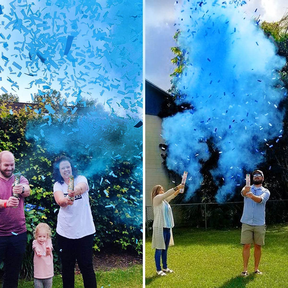 Lopeastar Gender Reveal Confetti Powder Cannon, 4 Blue Baby Reveal Boy or Girl Floral Elephant