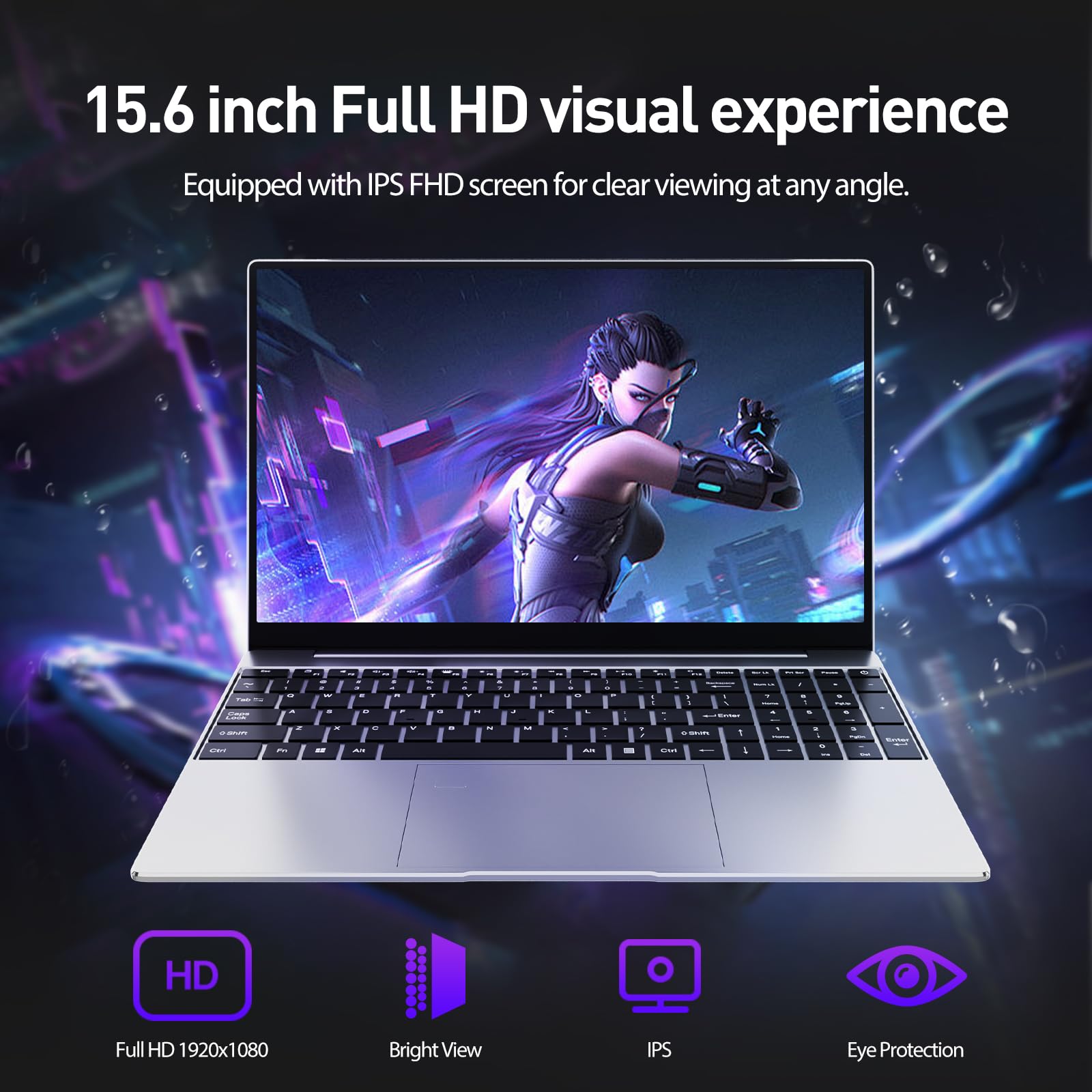 15.6 Inch Laptop Computer 8GB RAM 256GB SSD Win 11 Laptop, Core i3 Processor, 1080P FHD Display, Backlit Keyboard, Fingerprint, USB3.0,WiFi5,Mini HDMI, BT5,Webcam — view 4
