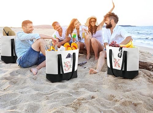 Miniatura 5 de Regalos de cumpleaños personalizados para amigas, bolsa grande con iniciales florales para mujeres, bolsa de playa Can-vas con bolsa de maquillaje,