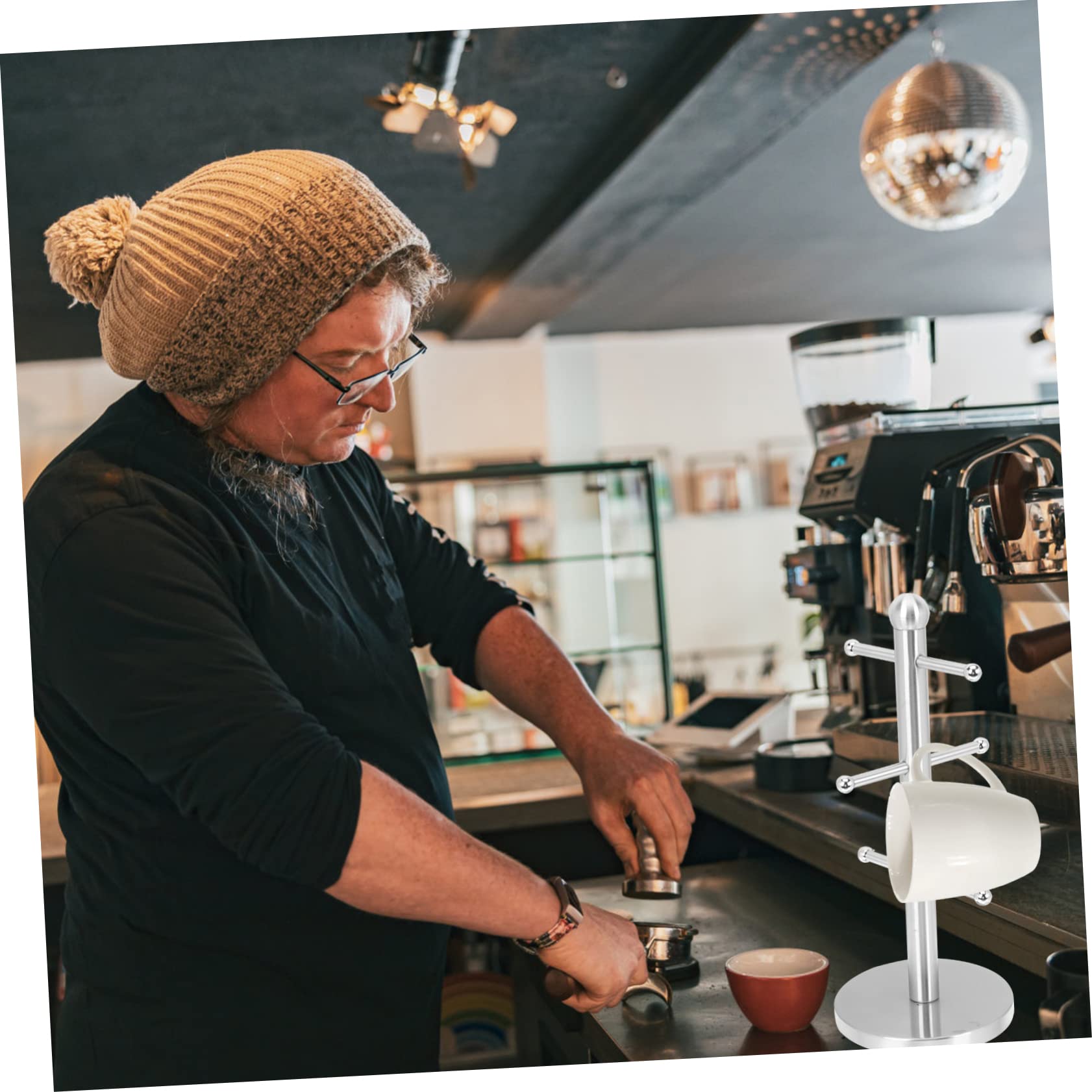 Edelstahl Tassenbaum Organizer Ständer mit Mehreren Stangen, Silber | Kaffeebecherhalter für Theke, Teetassenbaumhalter für Kaffee und Tee Zubehör