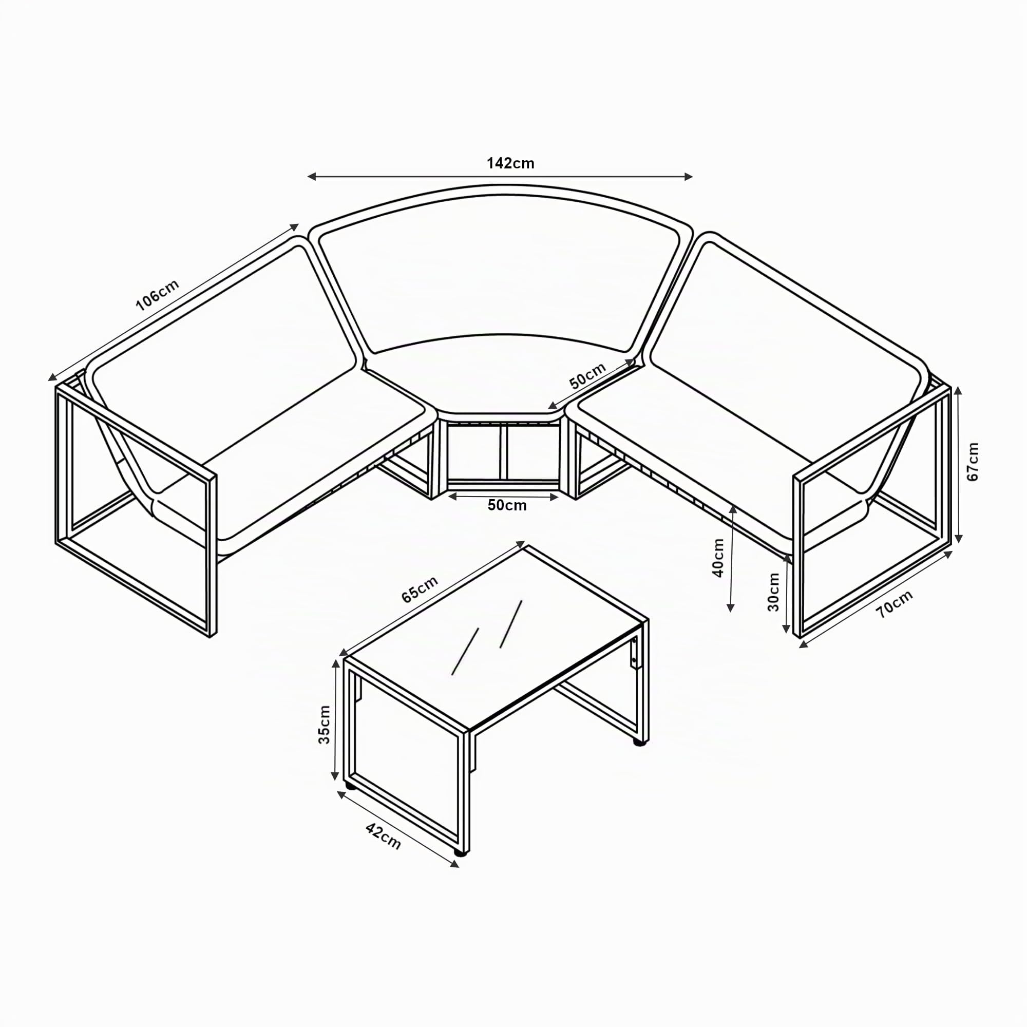 casa.pro Conjunto de Muebles de Jardín Exterior Karg Mueble para Patio 3 Plazas - 1 Sofá Modular con Cojines y Respaldo 1 Mesa de Centro Material Resistente - Gris Oscuro y Negro