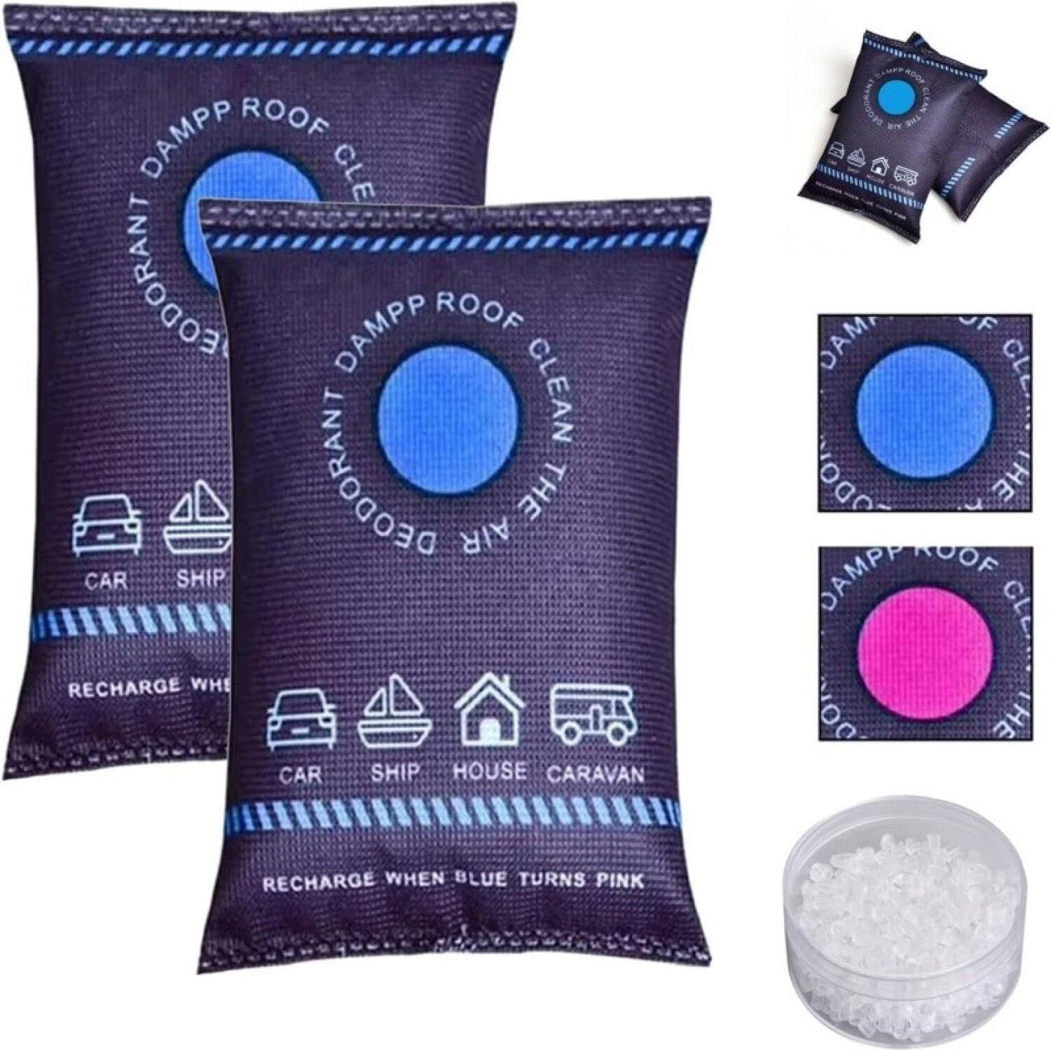GOUHIDAMAI Dehumidification Bag Desiccant, 2027 New Reusable Moisture Absorber Pack, Reusable Moisture Absorber Pack for Home Car Basement Rv Boats Closet (2pcs) (white)