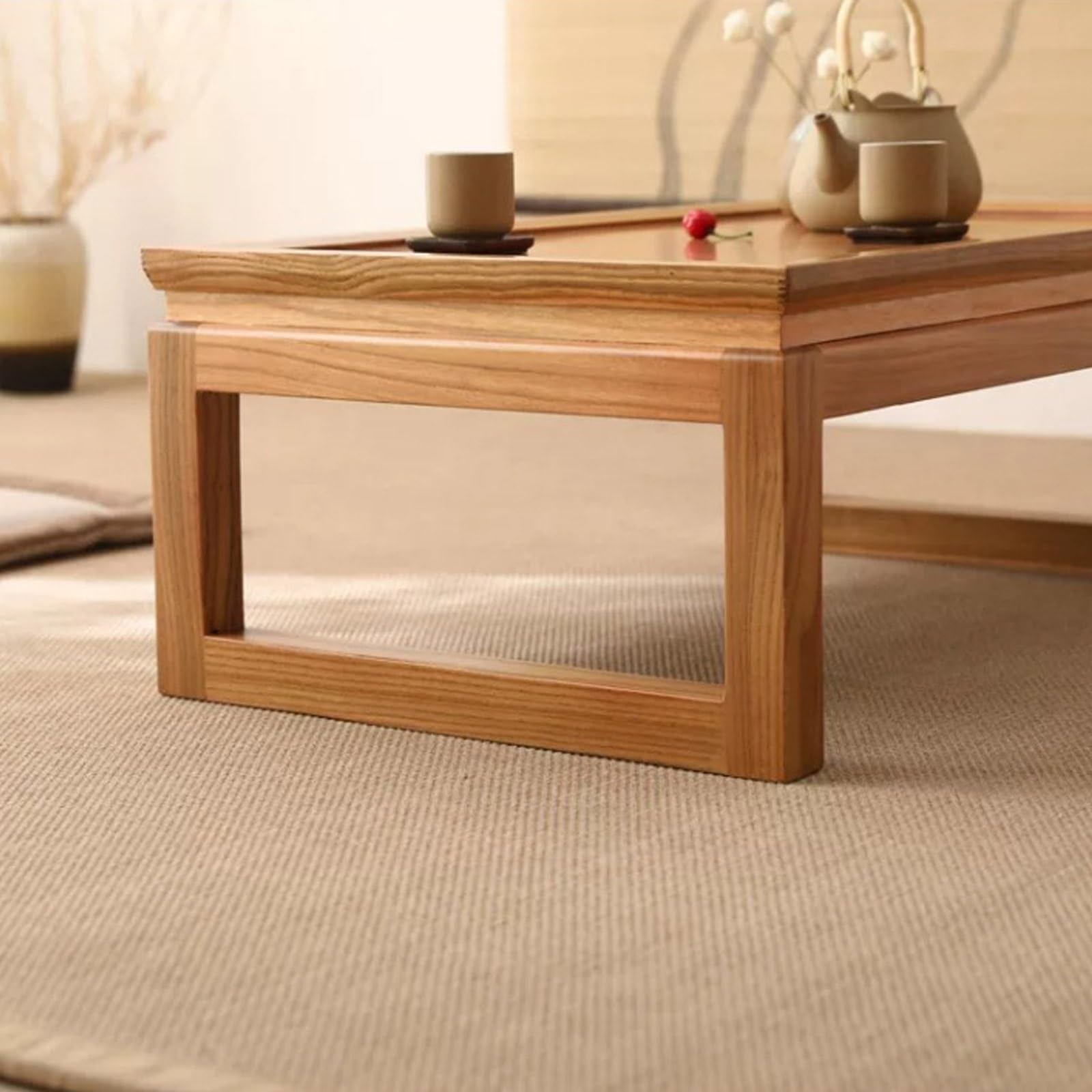 Mesa Centro Tatami Baja con Suelo Zen Japonés Madera Maciza Olmo