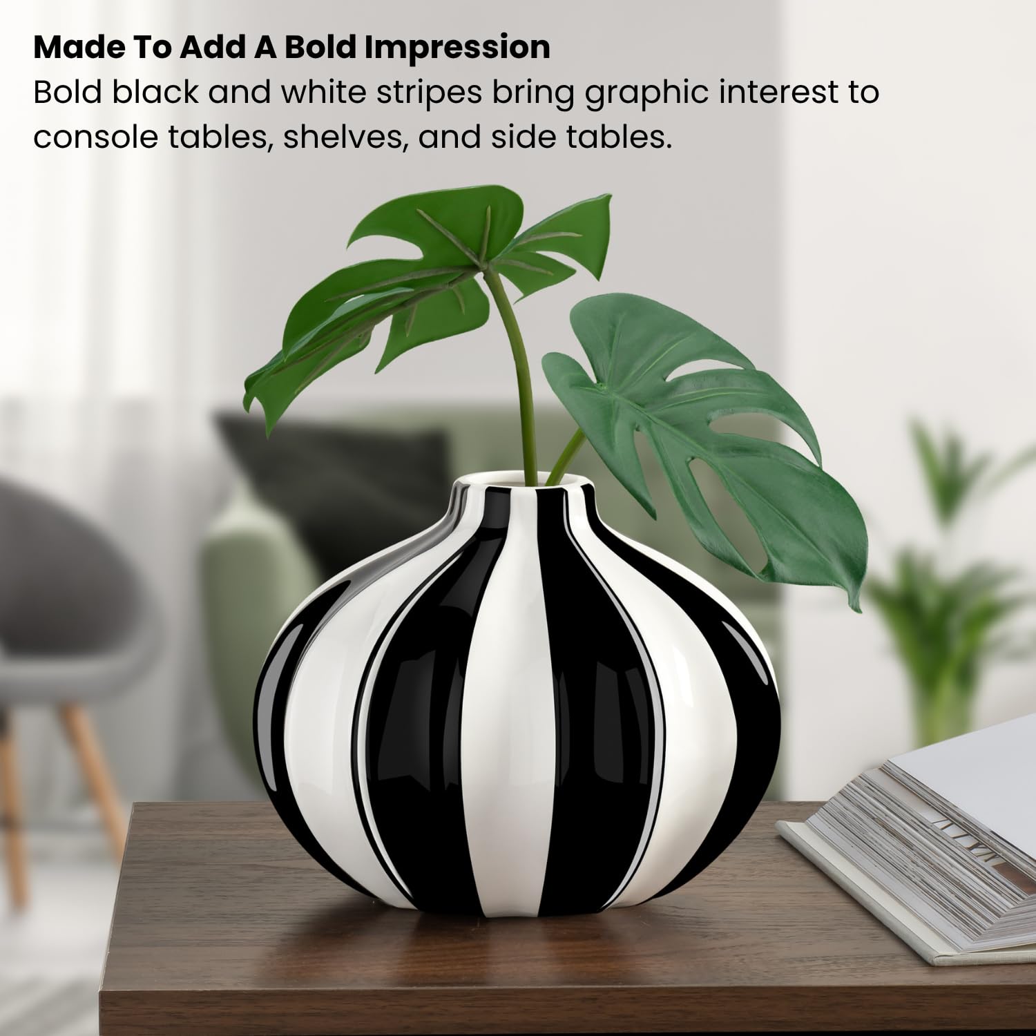 Amazon.com: Torre & Tagus Ceramic Black and White Striped Vase