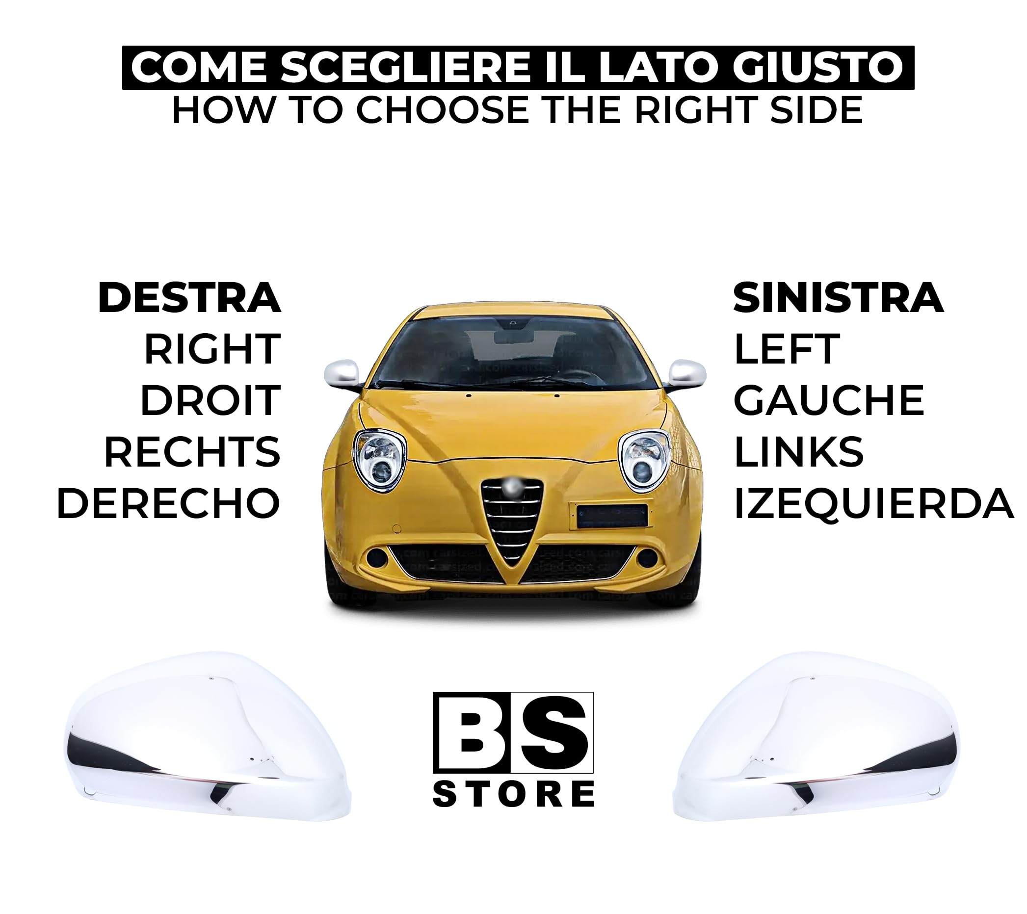 BSSTORE Calotta Specchietto Retrovisore Cromata Lucida per GIULIETTA dal 2010, MITO dal 2008, 159 2005-2012 (Destro - Lato Passeggero)