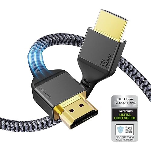 Maxonar 8K HDMI Cables 10FT, [Certified] Ultra High Speed HDMI 2.1 Cable, 8K60Hz 4K120Hz 144Hz, 48Gbps HDCP 2.2&2.3 eARC Dynamic HDR Dolby for PS5, Xbox Series X, Apple TV 4K, Roku/Samsung/Sony TV