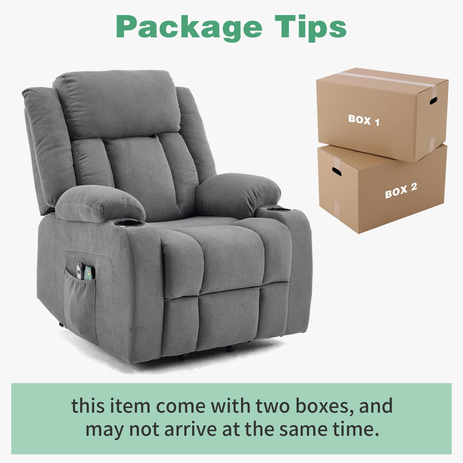 Fauteuil Releveur Électrique Relax, Fauteuil de Relaxation avec Fonction Massage et Chaleur, Inclinaison Réglable et Repose-Pieds (Gris foncé)
