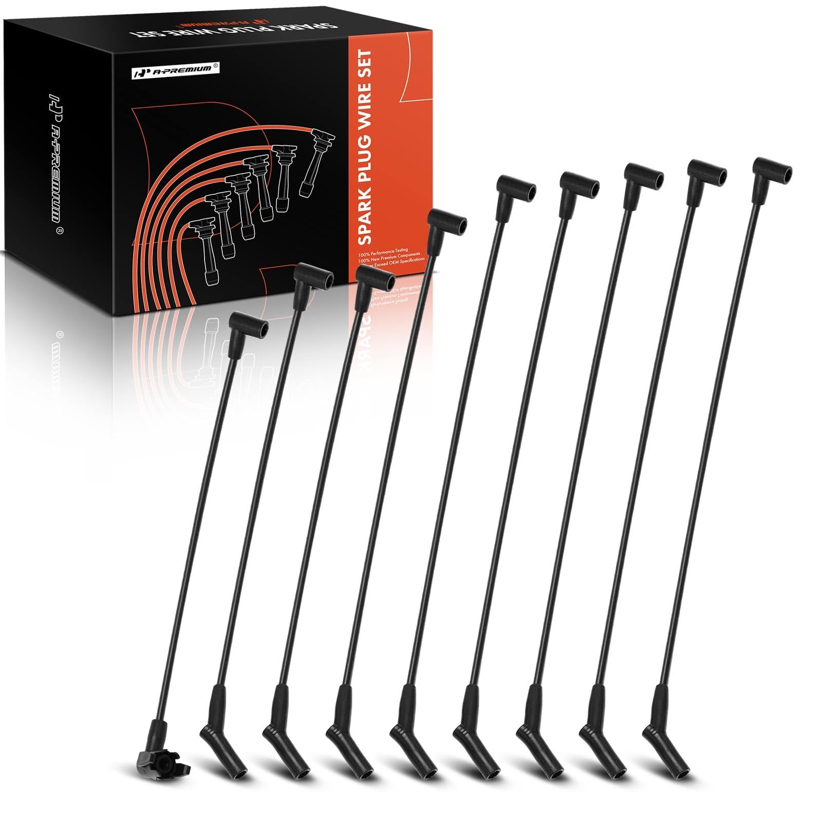 A-Premium Ignition Spark Plug Wires Set of 9 Compatible with Ford F-150 F150, F-250 F250, Bronco, 1994-1996, 5.0L