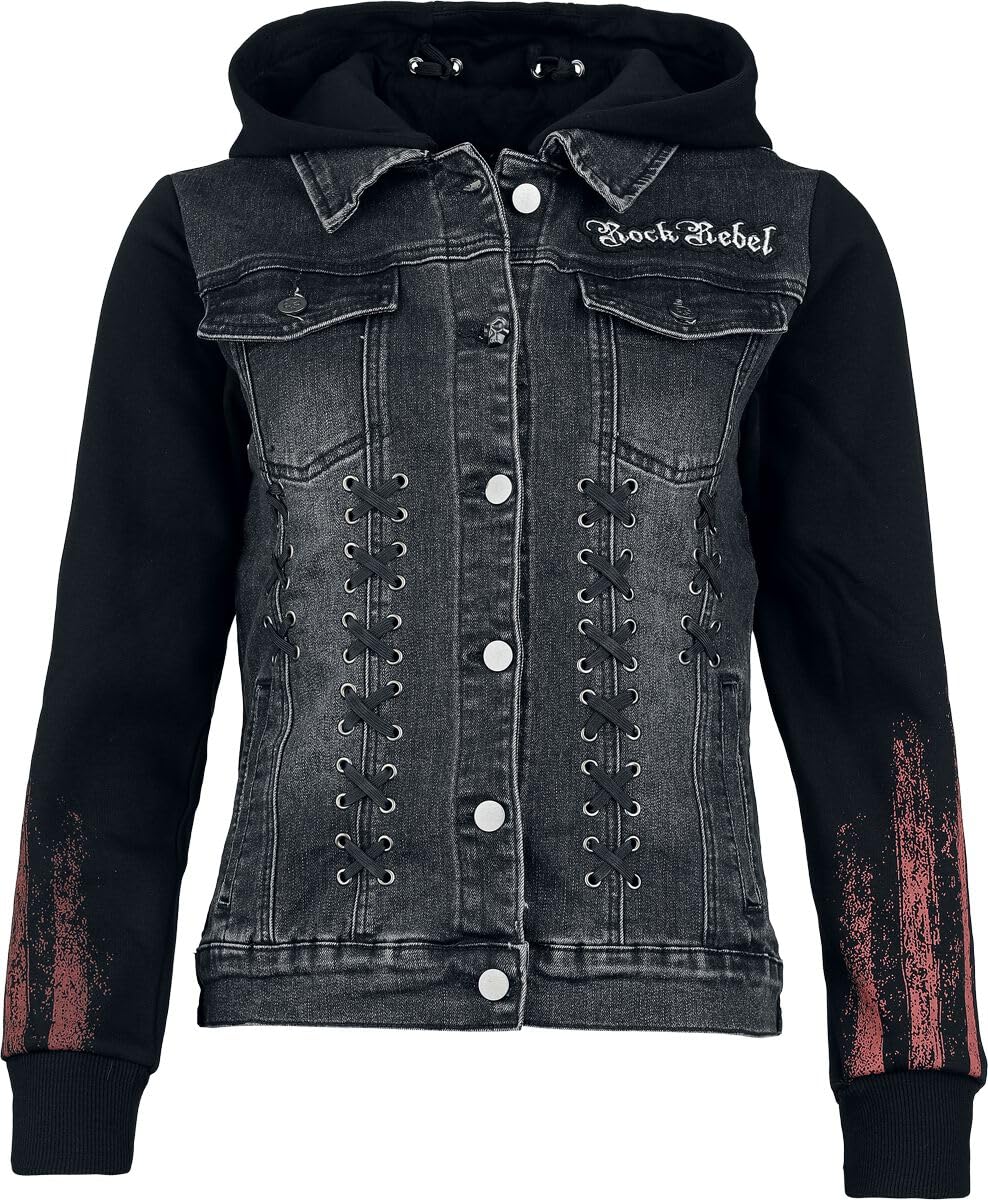 Rock Rebel by EMP Damen schwarze Kapuzenjacke mit Schnürdetails