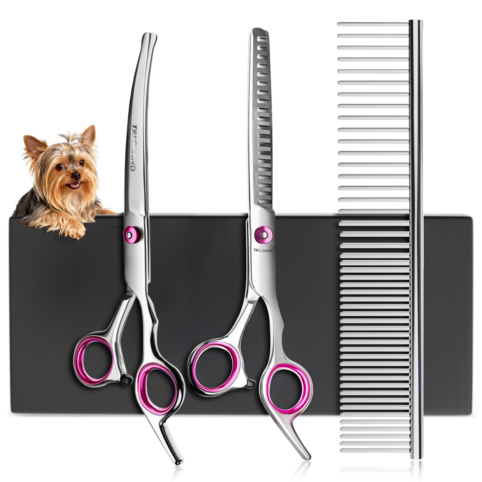Forbici Toelettatura Cani, Acciaio Antiruggine, Punte Arrotondate Sicure, Rivestimento In Titanio, Tosatrice Professionale Per Cani Per Rifinire Muso, Zampe E Coda, Rosa