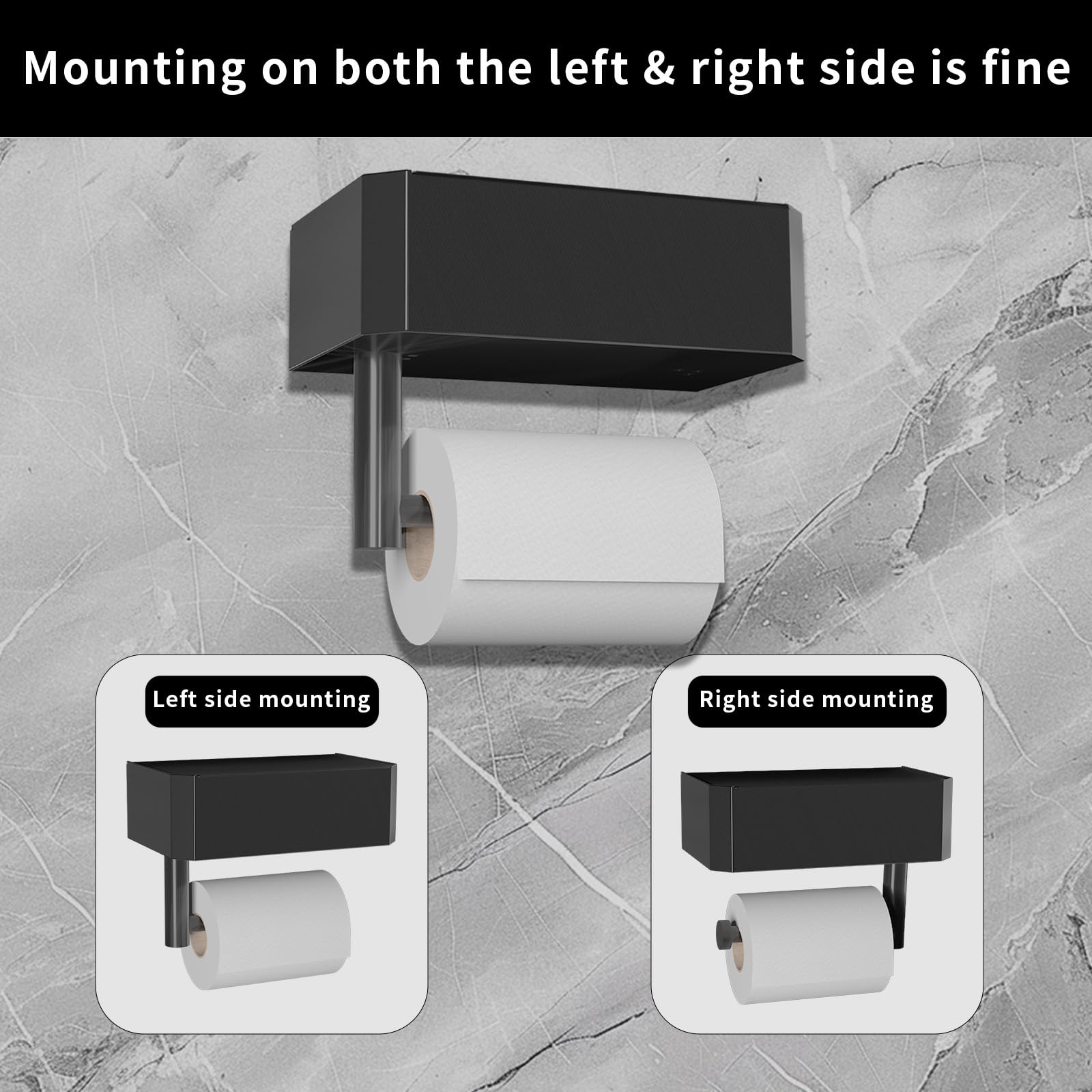Porte Papier Toilette, Support Papier Toilette, Derouleur Papier WC, Derouleur Papier Toilette Murale, Porte Papier Toilette sans Percage (Noir)