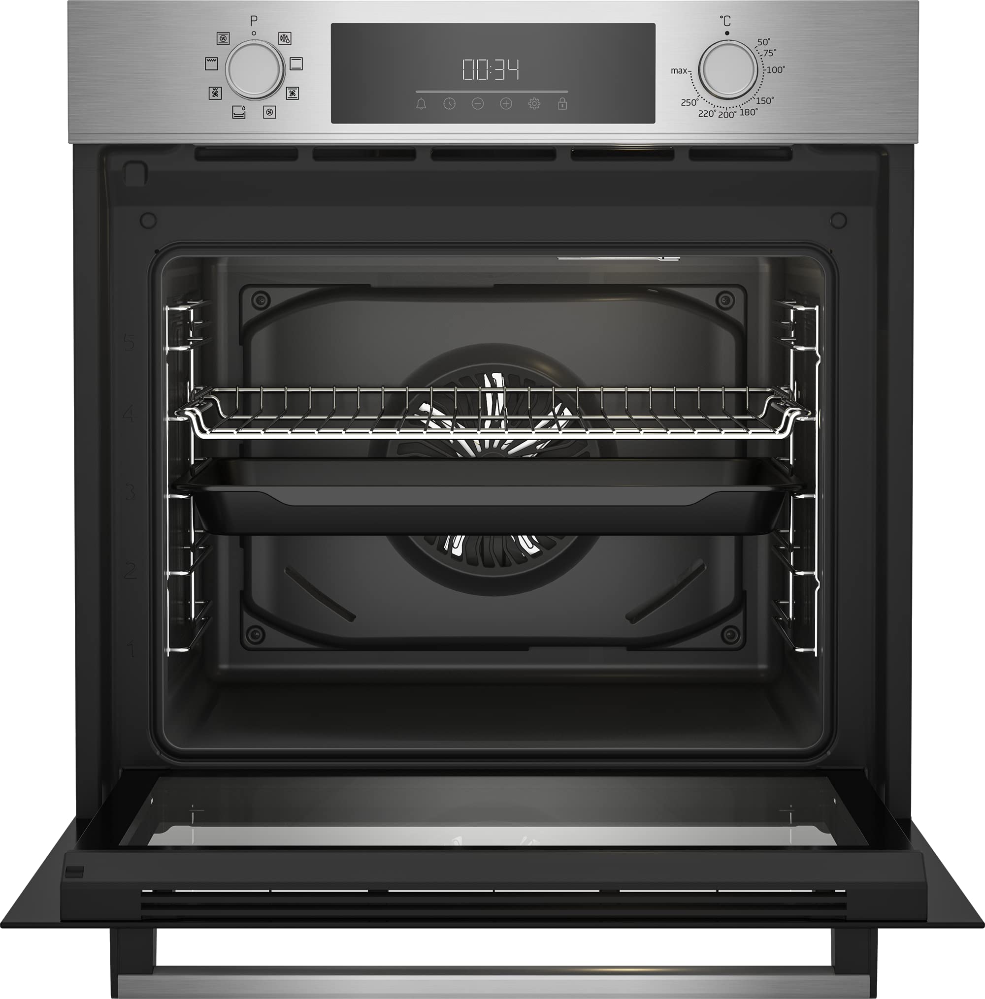 Beko BBSM12340X Einbau-Backofen-Set, Induktionskochfeld 4 Kochzonen, Backofen 8 Heizarten, 72 l Garraum, Schwarz/Edelstahl