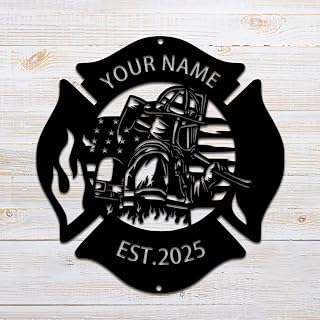 Chatehe Custom Firefighter Metal Sign - Personalized Name & Number Department Wall Art - Unique Gift for Firemen, Firewomen & First Responders
