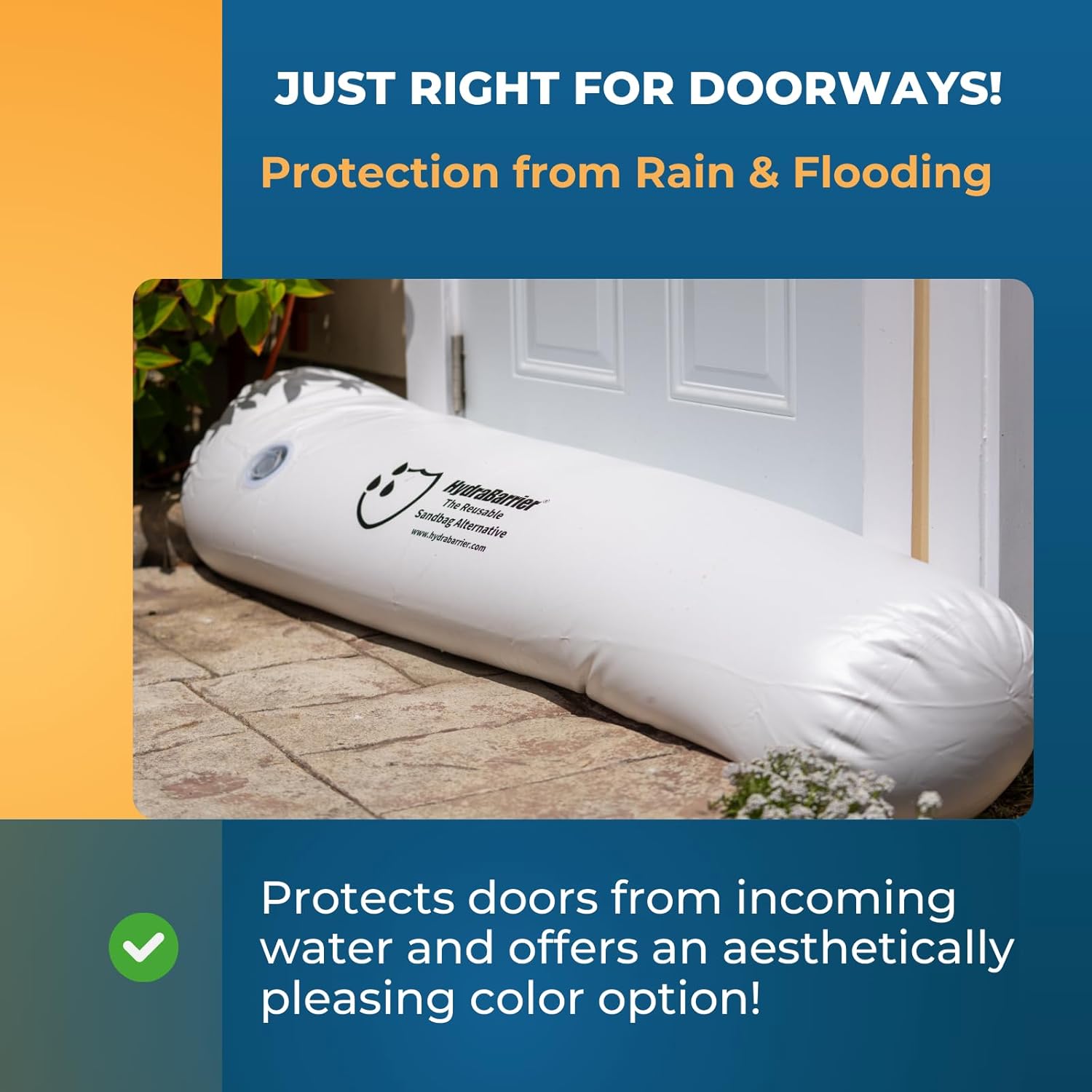 Watershed Innovations - HydraBarrier Door 4 Foot Length 10 Inch Height - Water Diversion Tube - Light, Re-usable, & Eco-Friendly Flood Barrier (Single Unit)