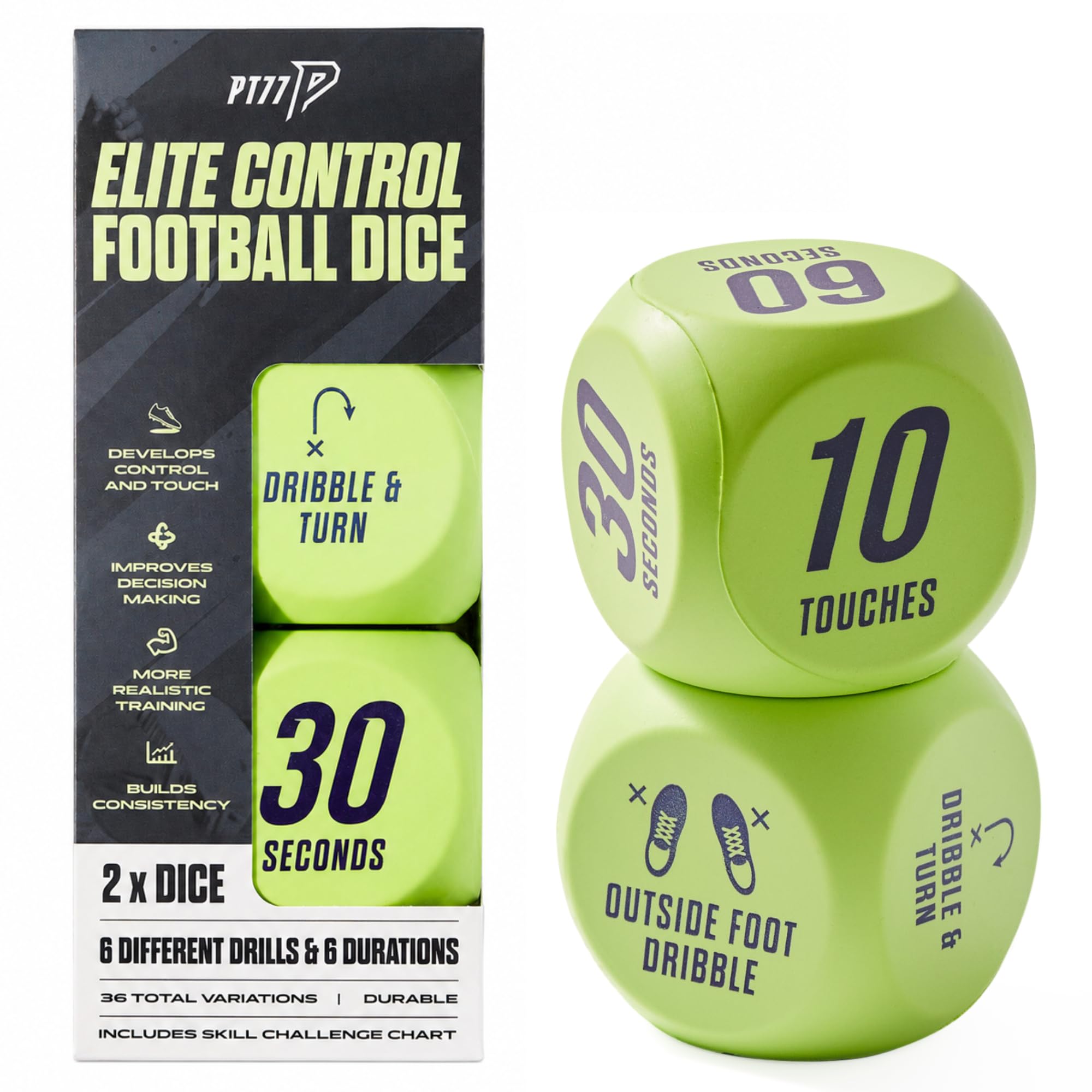 Phoenix Fitness Football Training Dice – Football Training Equipment for Kids, Boys & Girls – Develop Ball Control, Dribbling & Shooting Skills – Elite Control or Precision Finish (Elite Control)