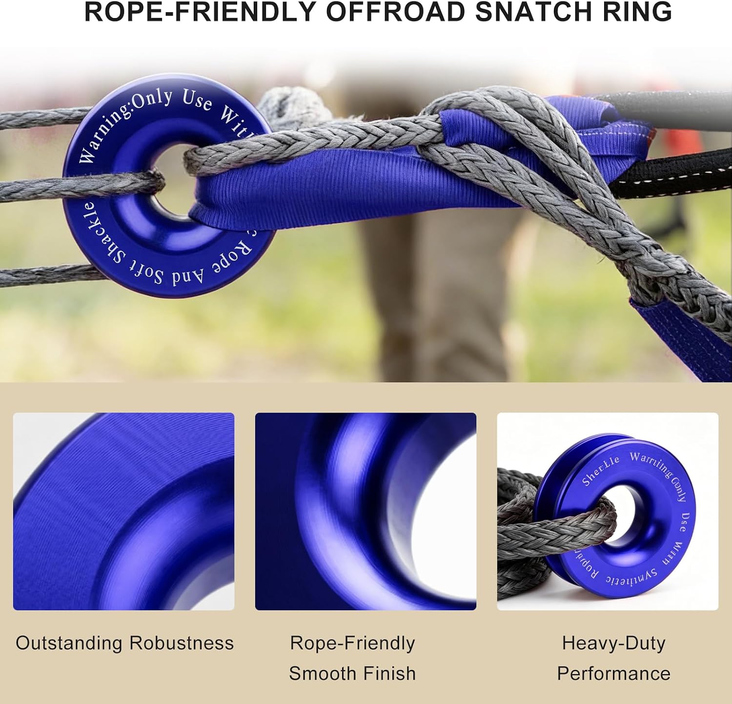 Winch Snatch Recovery Ring, Heavy Duty Winch Snatch Towing Ring for Soft Shackle & Synthetic Rope, Automotive Recovery Pulley System Accessory for ATV UTV SUV Off-Road Vehicle (Blue)