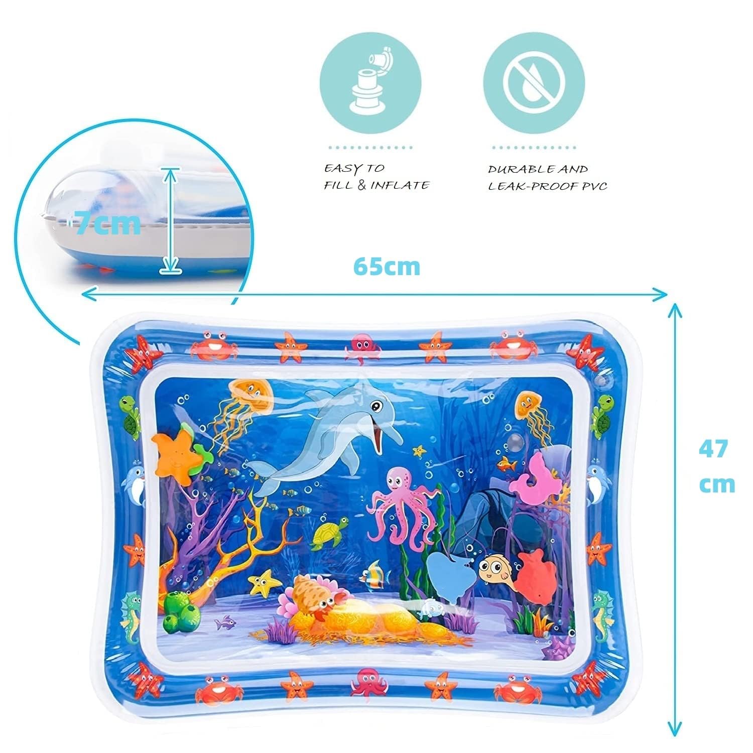 Tapis Eau Bebe Eveil, Tummy Time Tapis d'eau Bébé Gonflable, Tapis Sensoriel Bébé pour tout-petits, Cadeau Bebe Jouet Bebe 3 6 9 12 Mois