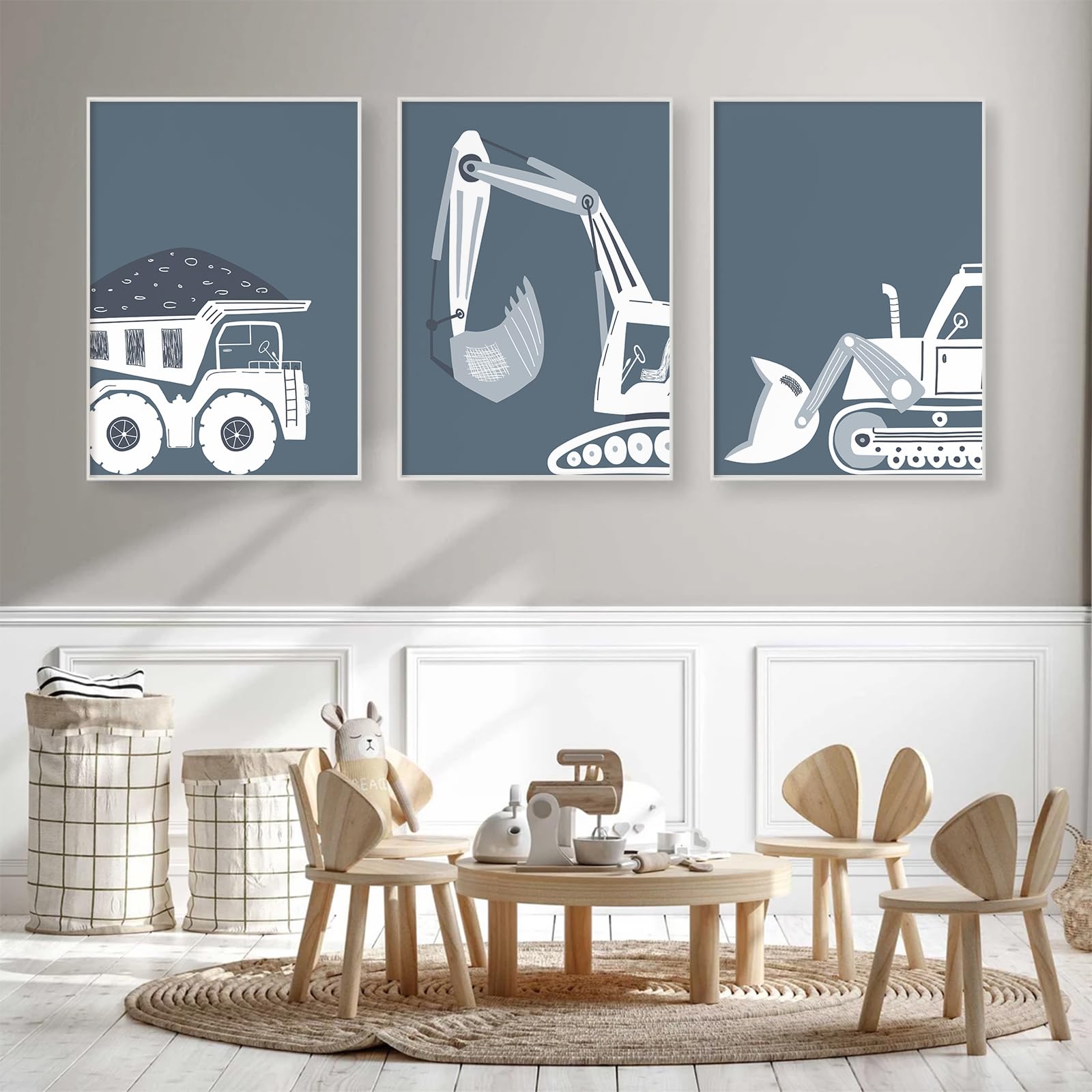 Baby Girl Nursery Decor MONALET Construction-Themed Wooden Wall