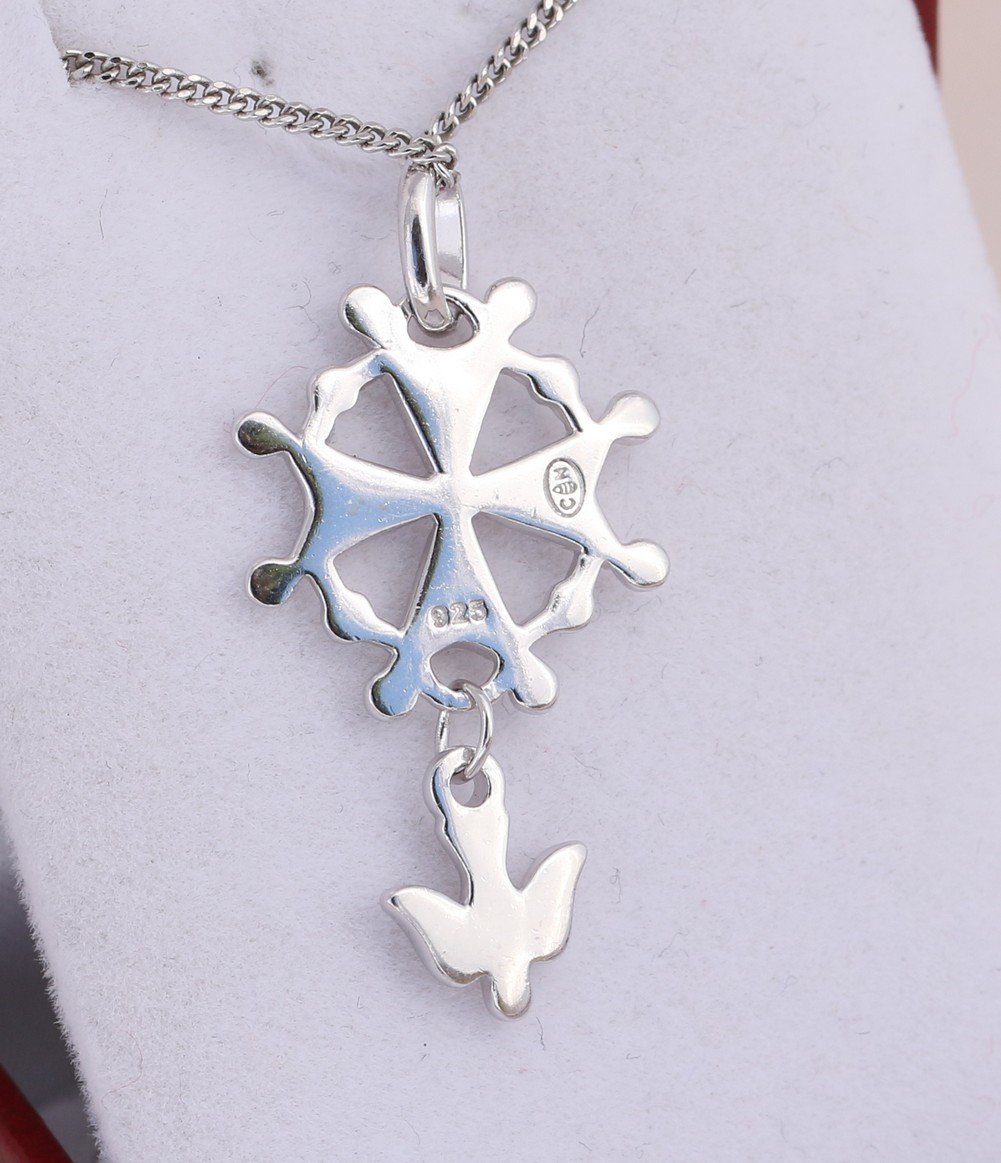 Collier 50cm | croix huguenote protestante | en argent massif 925 rhodiée | ensemble pendentif et chaine dans sa boite cadeau pour homme
