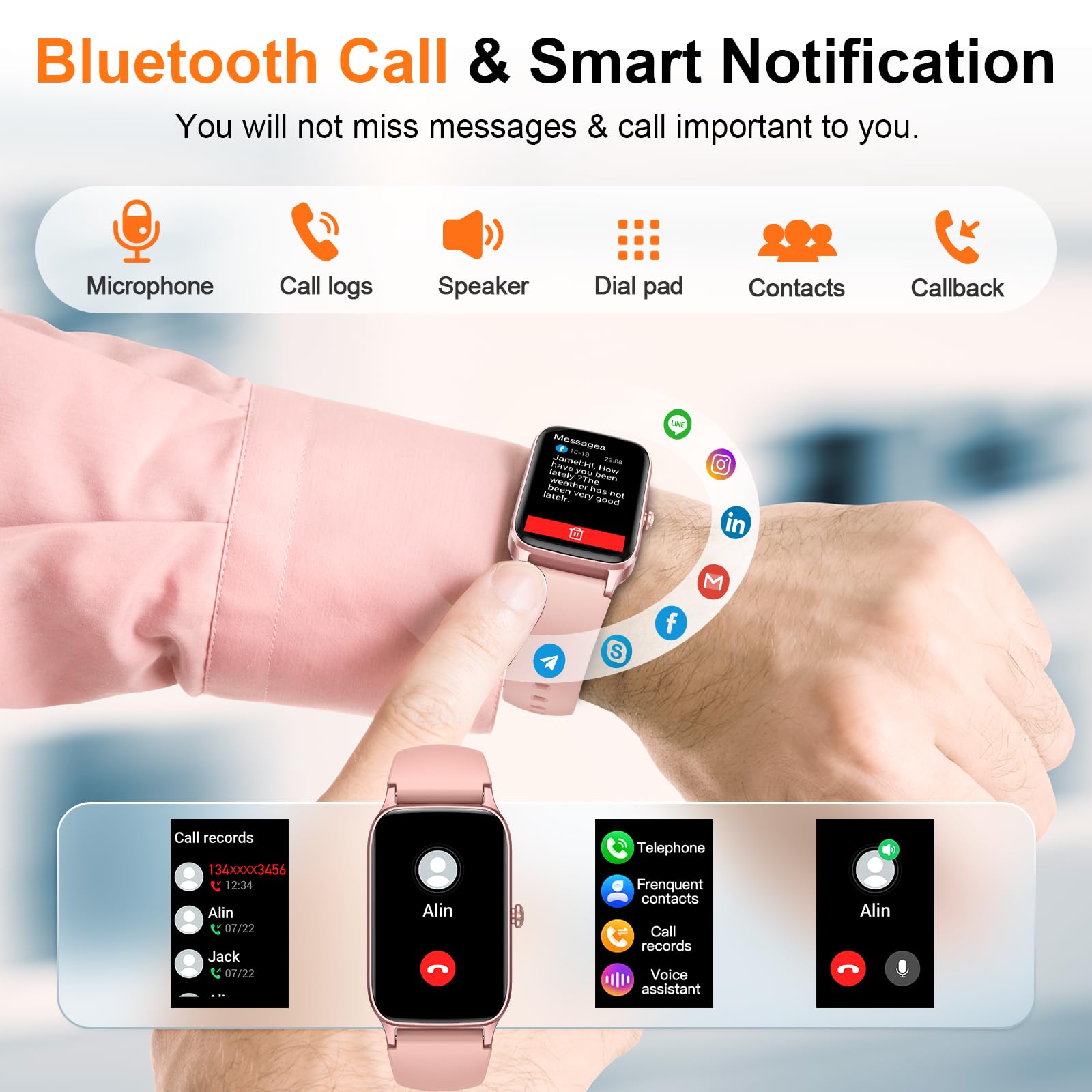 Smartwatch Uomo Donna, 1.57" Orologio Fitness con Effettua/Risposta Chiamate,110+ Sportive Modalità Fitness Tracker, Contapassi/Sonno/Cardiofrequenzimetro, Impermeabil IP68 Smart Watch per Android/iOS