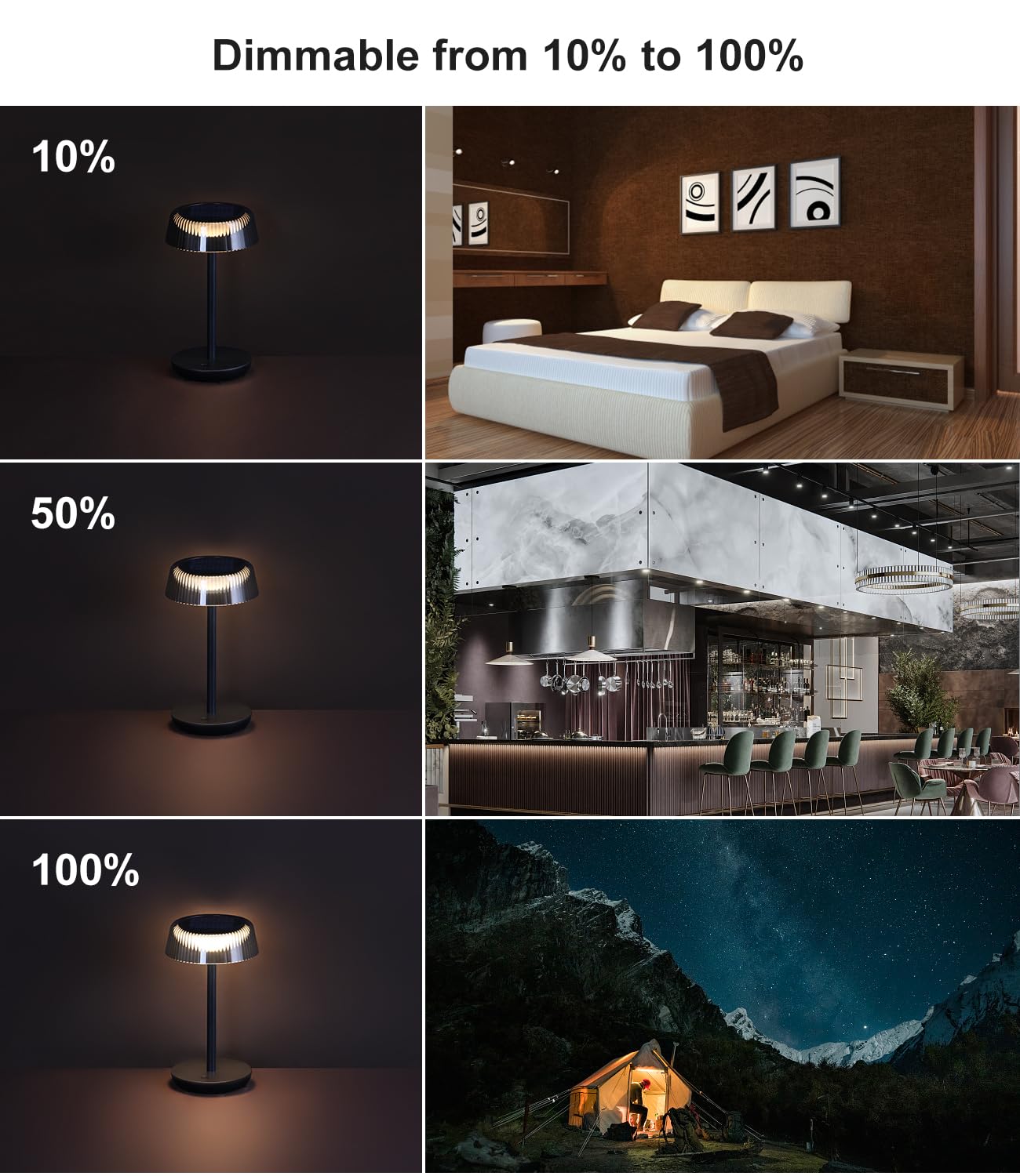 DAWALIGHT Lámpara Mesa Solar Exterior con USB Cargable - 3W LED Blanca Cálida de 3000K, IP54 Resistente al Agua, Control Táctil (Encendido/Apagado + Dim) - Ideal para Jardín, Balcón, Terraza - Negro