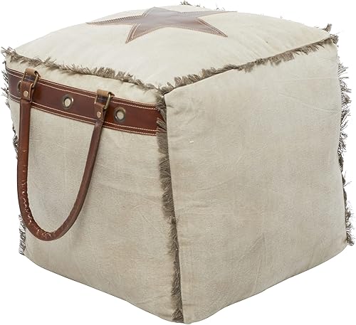 Miniatura 10 de Deco 79 Puf de lona con asas de cuero, 20 x 20 x 19 pulgadas, blanco