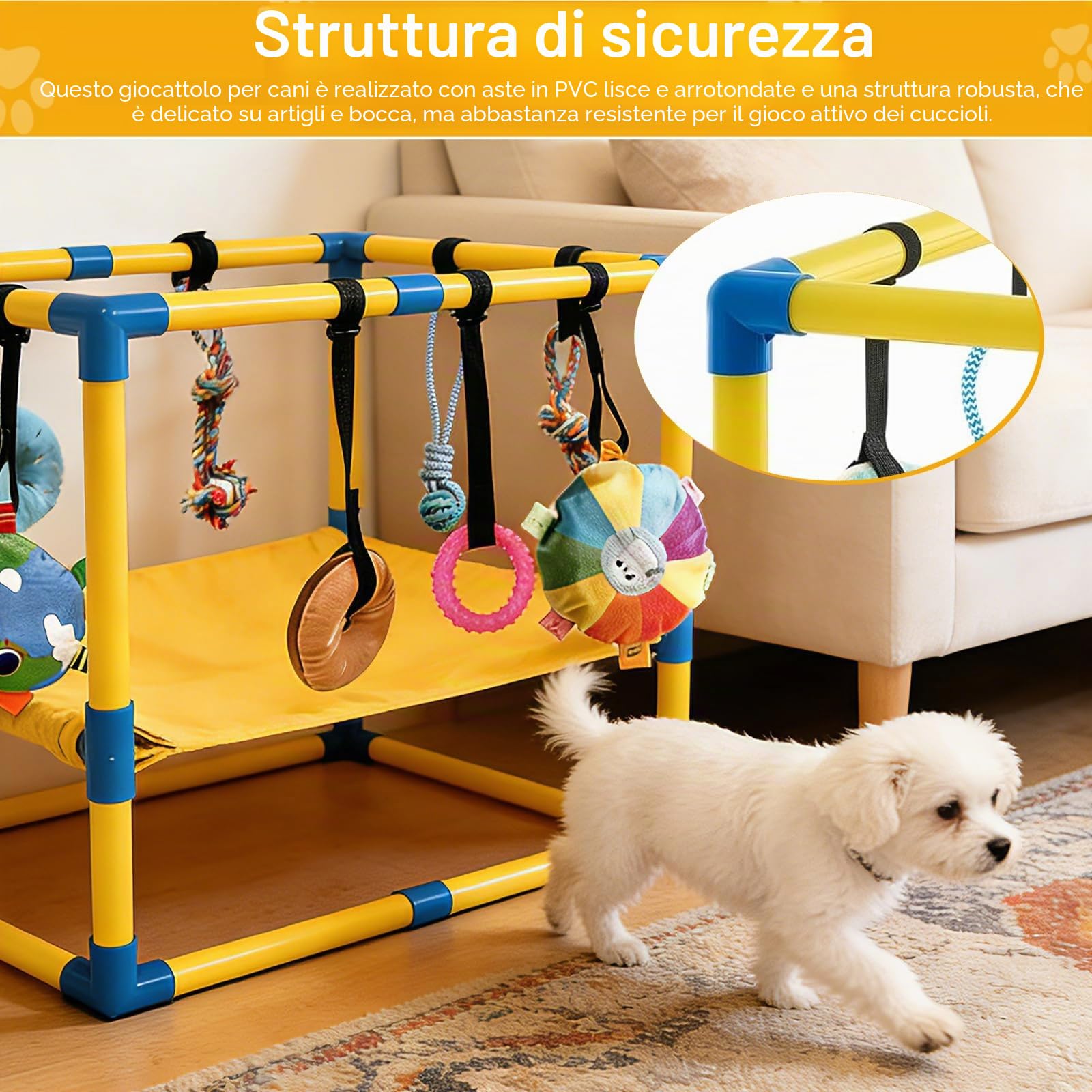 Palestra per Cani, Stanza Giochi per Cucciolo 60 x 40 x 40 cm con Amaca e Giocattoli Sospesi Sala Giocattolo per Cucciolo con Giochi per Cani per Promuovere L'esercizio e la Stimolazione Mentale