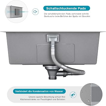 Kitchen Sink Stainless Steel from 65 cm Base Cabinet Nano Silver