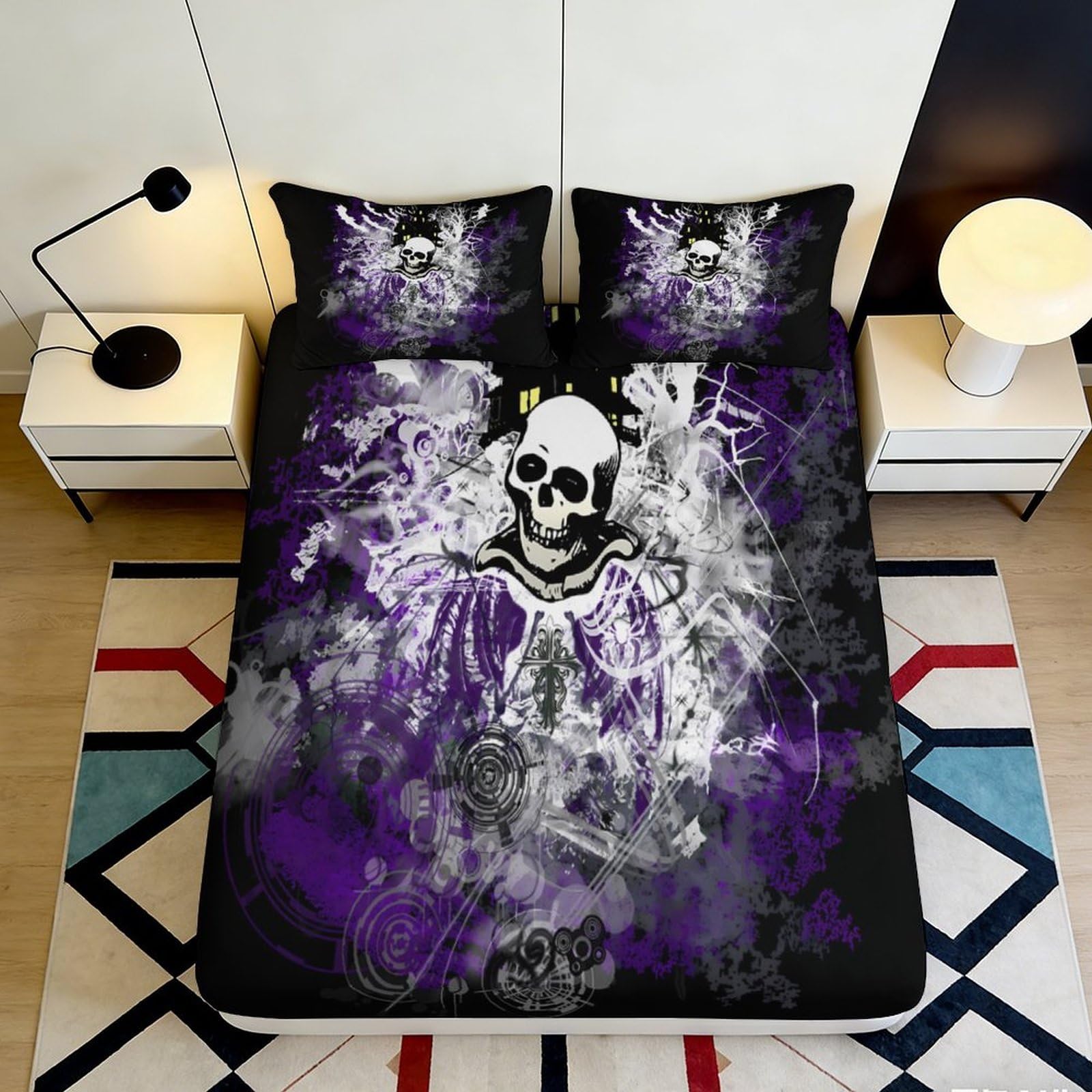 3D Printed Sun Moon Fitted Sheet Microfiber Deep Pocket Bedroom Bedding Set Non-Slip Celestial Mattress Fitted Cover 120x200x25cm