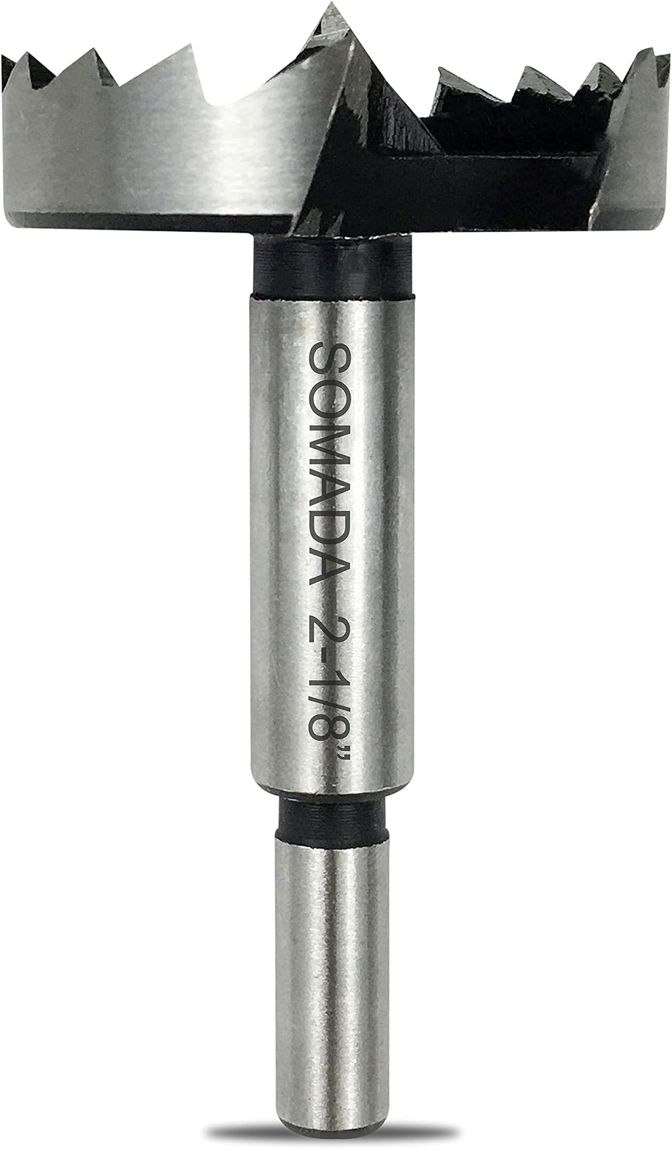 SOMADA 2-1/8 Inch Forstner Drill Bit for Wood, 3/8-Inch Round Shank, Wood Drill Bit for Soft and Hard Wood for use in Drill Press