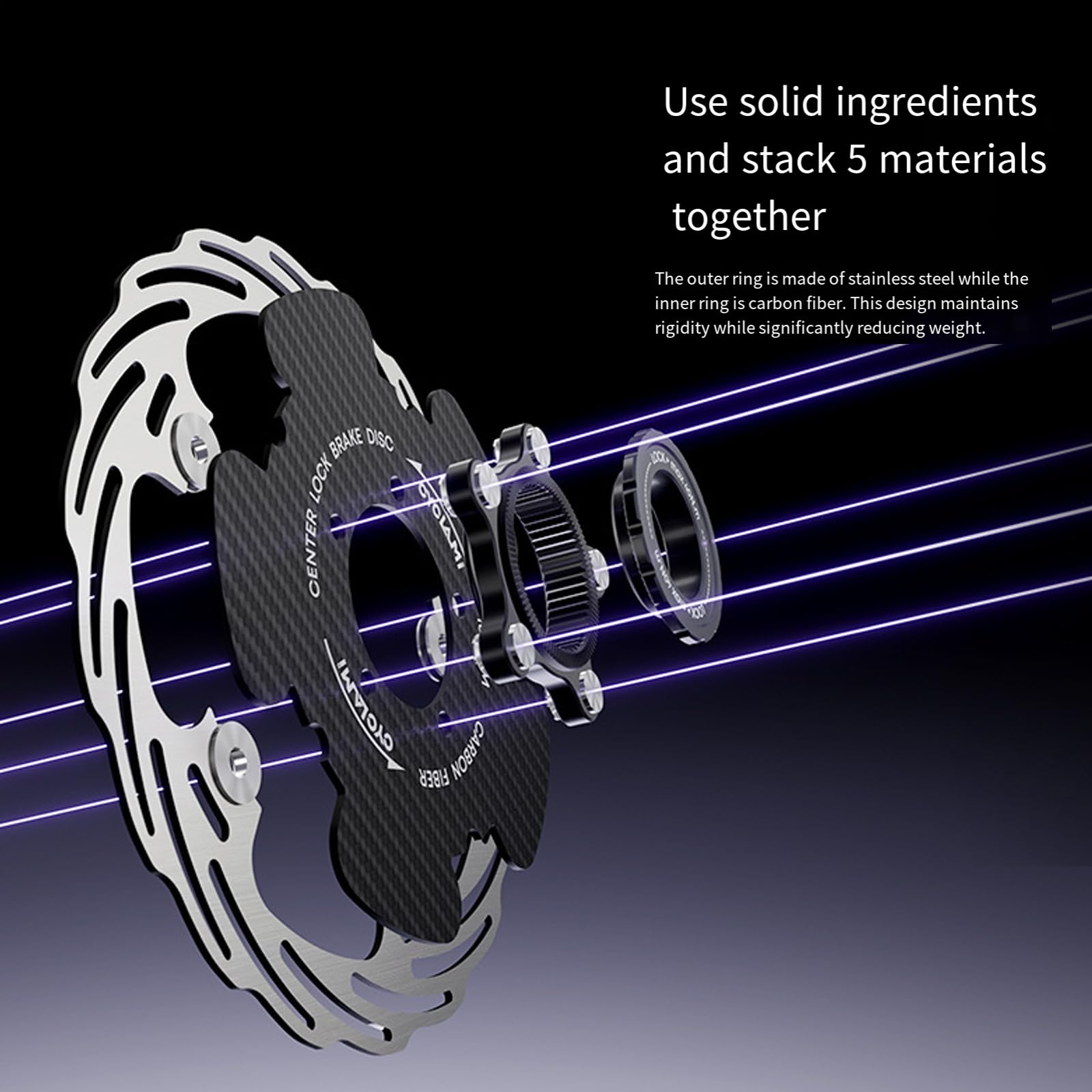 Rotor de frenos de disco de bicicleta de montaña mecanizado con precisión, espesores de 1, 8 mm, diseño híbrido de carbono para gran potencia de frenado, anillos de acero inoxidable livianos, rotor