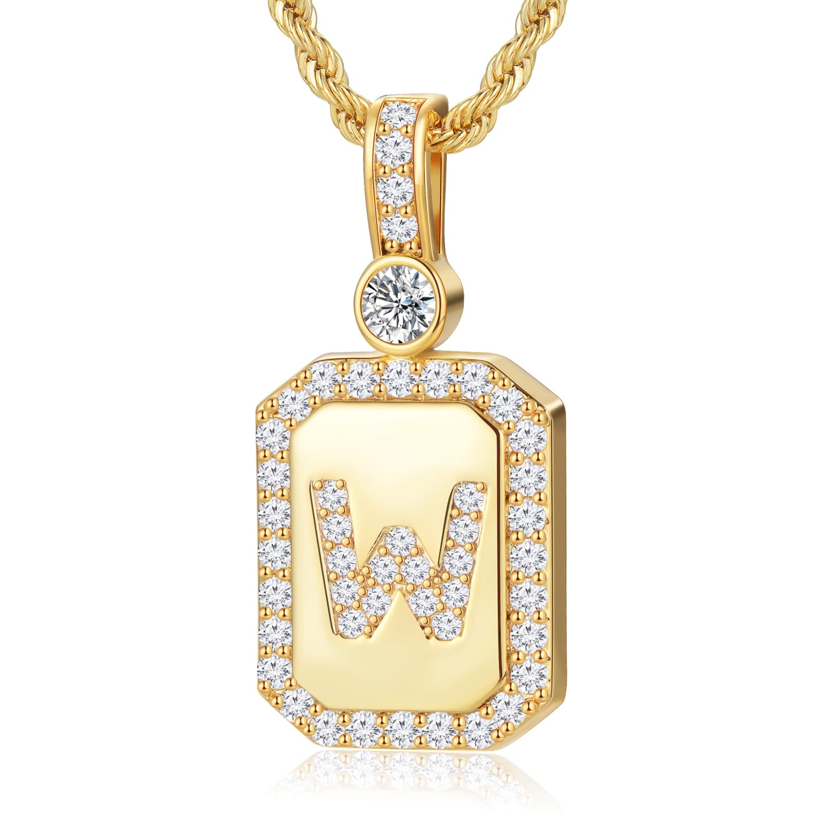 24K Gold Plated Initial Necklace for Women, Anniversary Necklace Wife Birthday Gift for Her Jewelry Gifts for Girlfriend Friend Mother Day Christmas Gift for Women, A-Z Initial Square with Rope Chain
