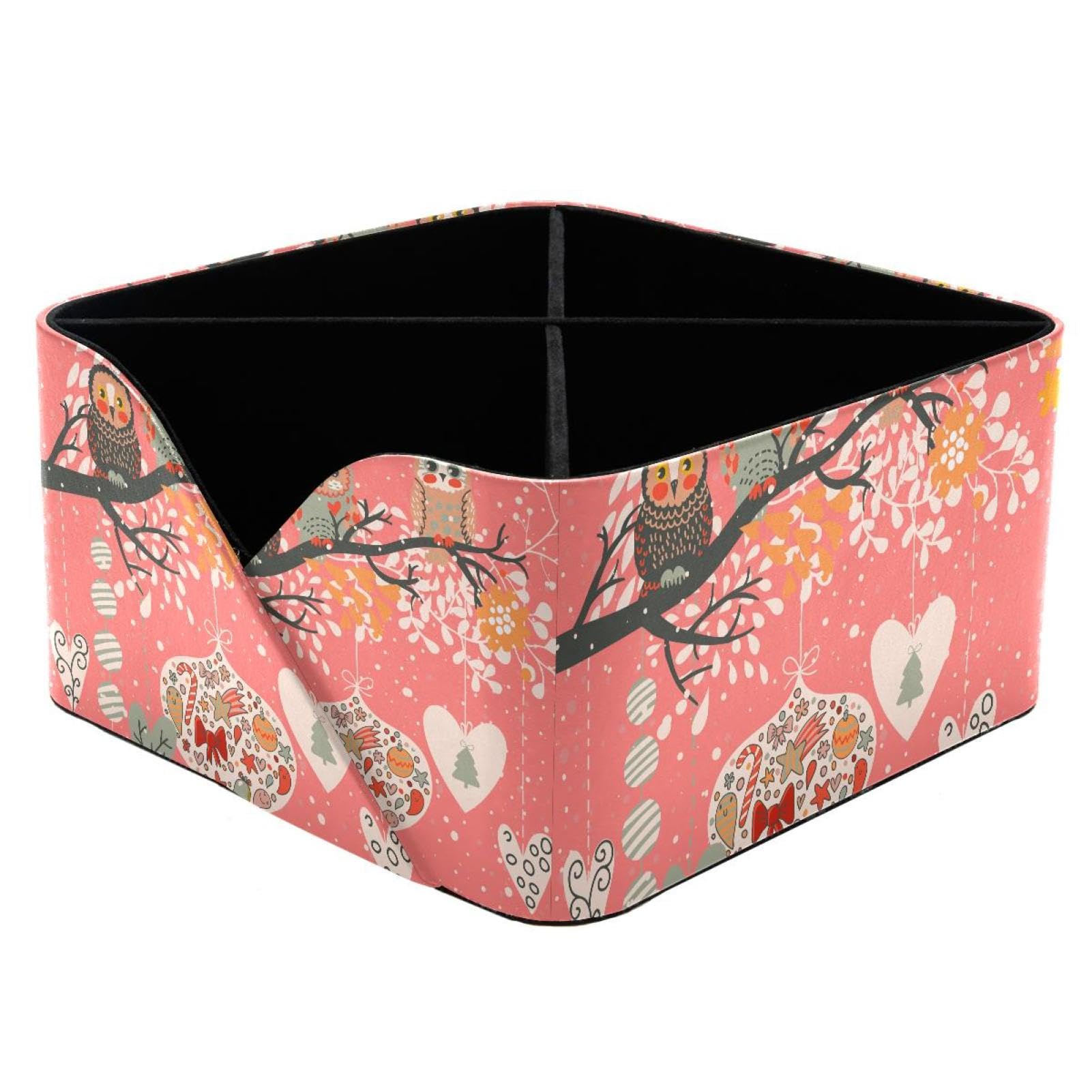 KengjuTesu Christmas Owls Candy Bow Hearts Branch Balls Desktop Organizer Pen Holder, Rectangular Pencil Cup for Office, Study and Makeup Stations