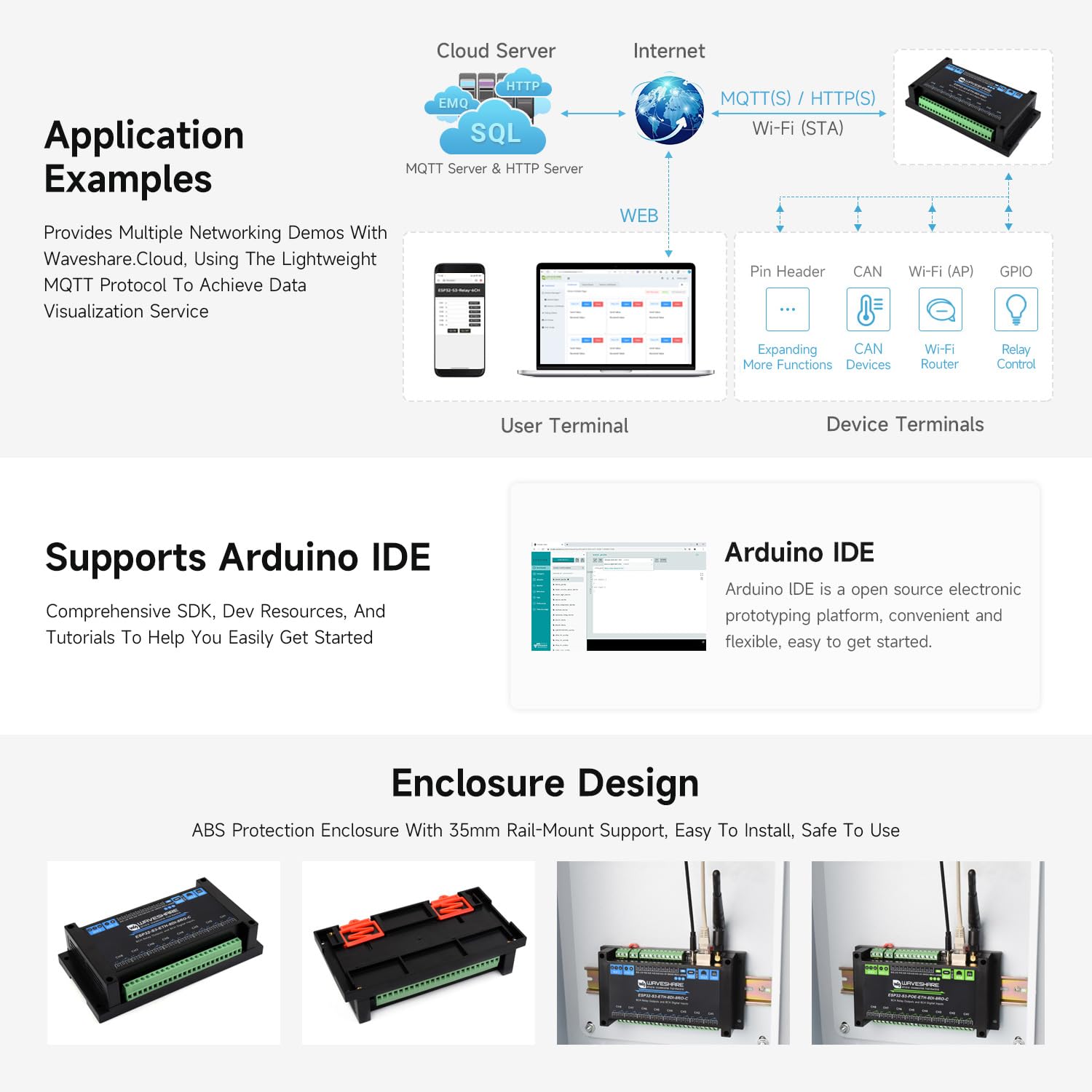 Waveshare ESP32-S3-ETH-8DI-8RO-C(Common Network Port), Industrial 8-Ch ESP32-S3 WiFi Relay Module, Isolated Can Interface, Xtensa 32-bit LX7 2-Core Processor, Up To 240MHz, Multi Isolation Protection