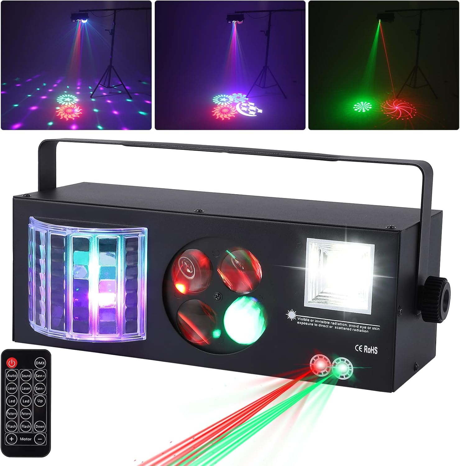 Litake 4-in-1 Mixed Effect DJ Disco Lights, Sound Activated RGBW GOBO Pattern Beam Strobe Light, Remote & DMX Control, Party Light