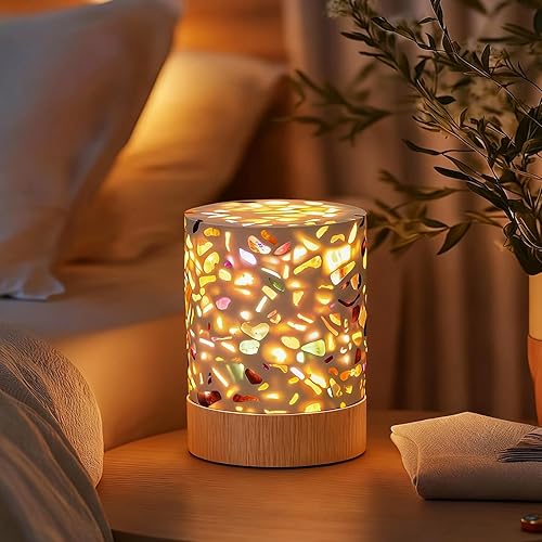 Luz nocturna USB de ágata de cristal, yeso de siete colores de tres colores con brillo ajustable para dormir, protección ocular (cristal multicolor)