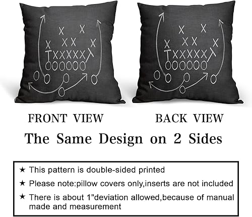 Miniatura 5 de Juego de 2 fundas de almohada de fútbol americano, 16 x 16 pulgadas, tácticas, tiza, pizarra, dibujo, algodón, lino y poliéster, fundas decorativas