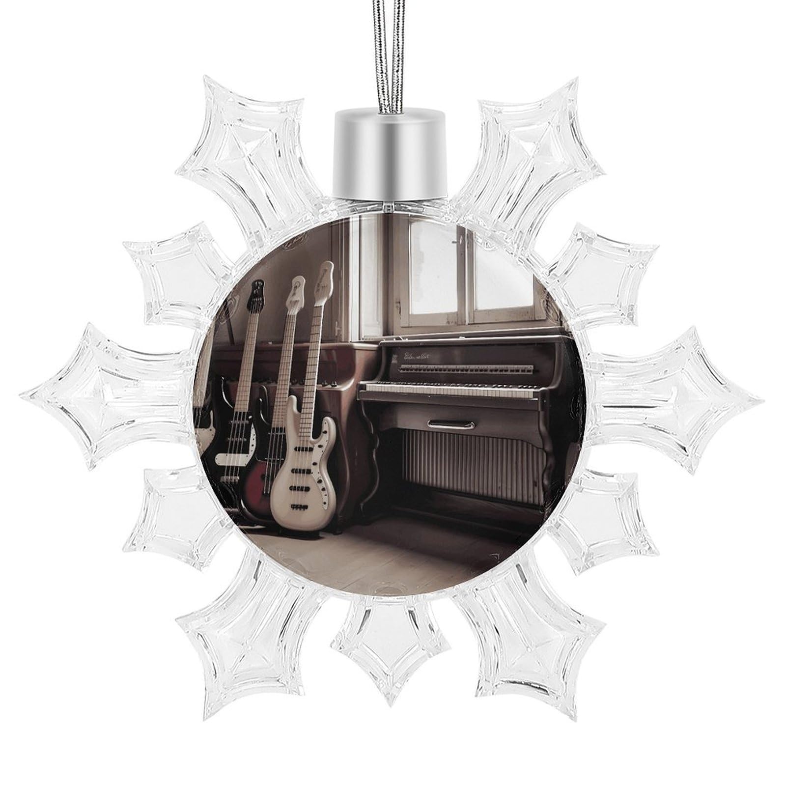 Guitar Bass Music Musical Instruments Snowflake Decorations, Winter Snowflake Ornaments Christmas Party Decorations Christmas Tree Decorations for Xmas Tree Winter New Year Party Supplies